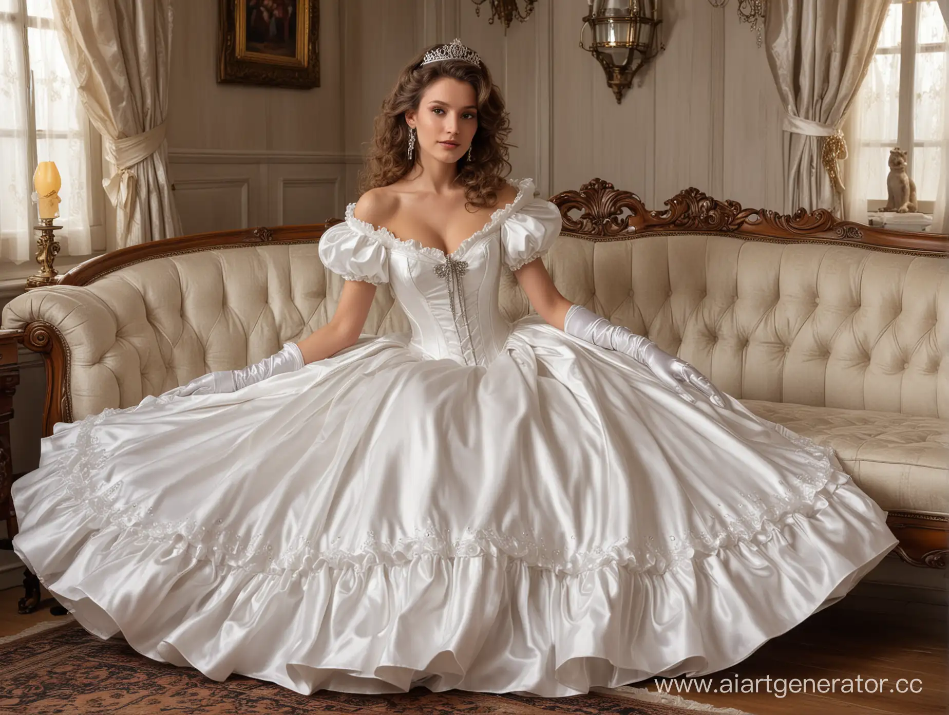 Fairytale-Princess-in-White-Ball-Gown-on-Sunny-Day