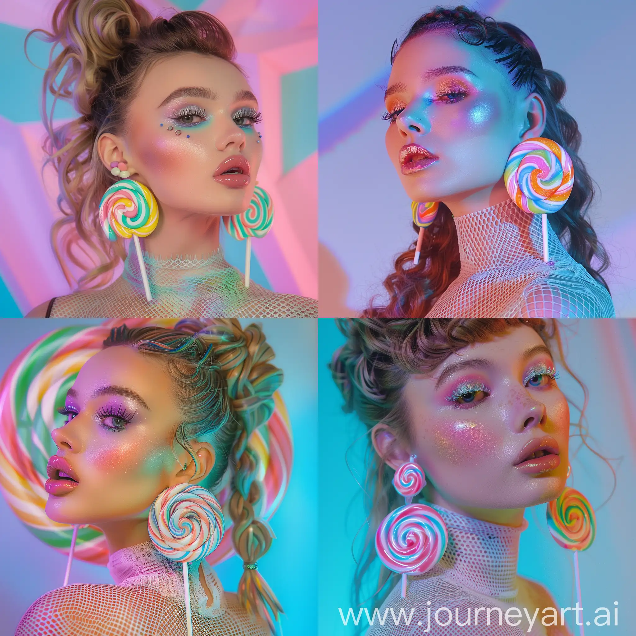 Pastel-Fantasy-HyperRealistic-Model-in-Lollipop-Earrings-and-Fishnet-Top