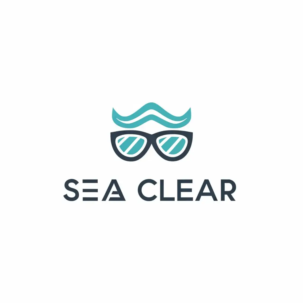 a logo design,with the text "Sea Clear", main symbol:Sun Glasses, Ocean,Minimalistic,clear background