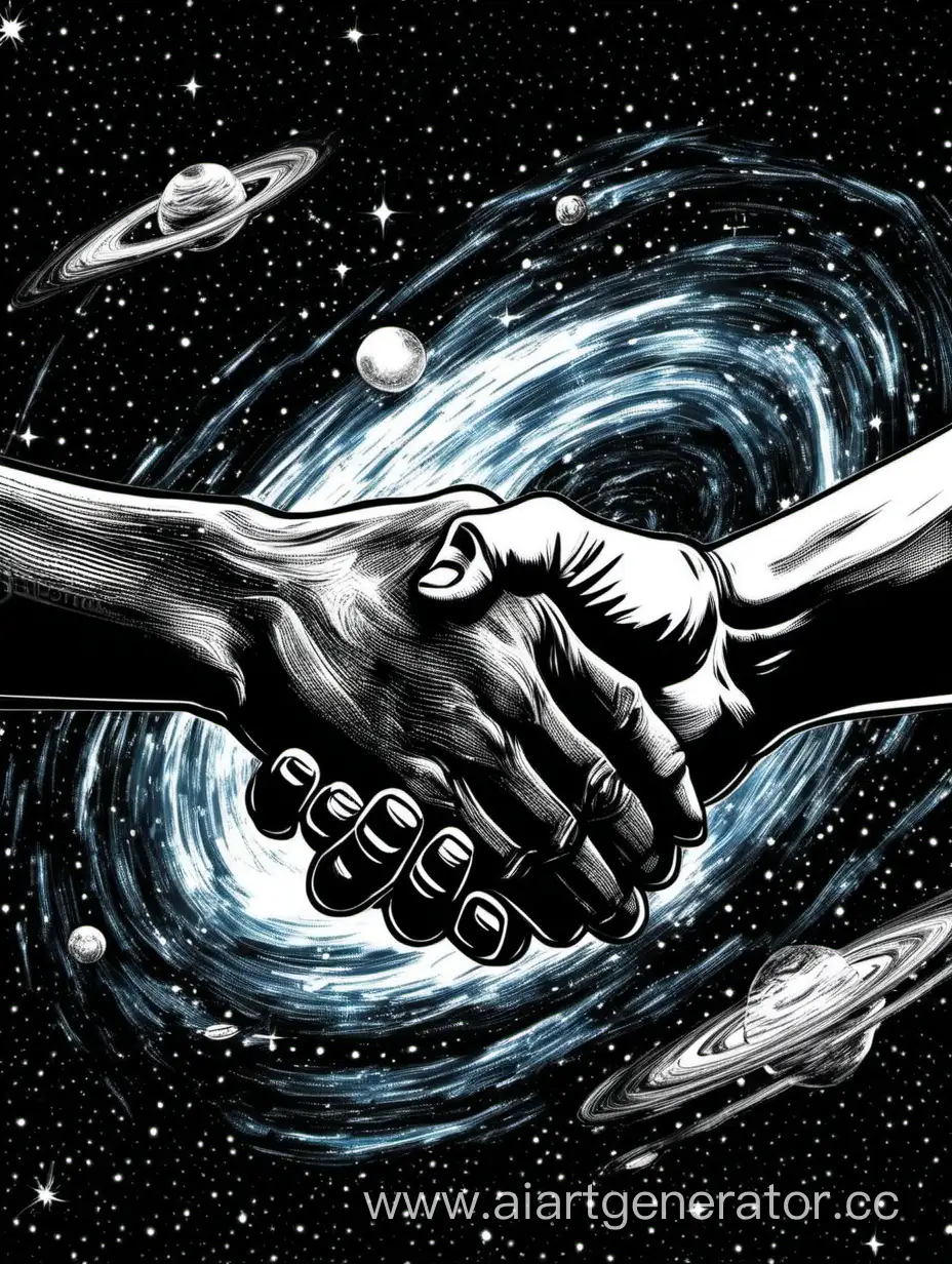 рукопожатие в космосе на черном фоне