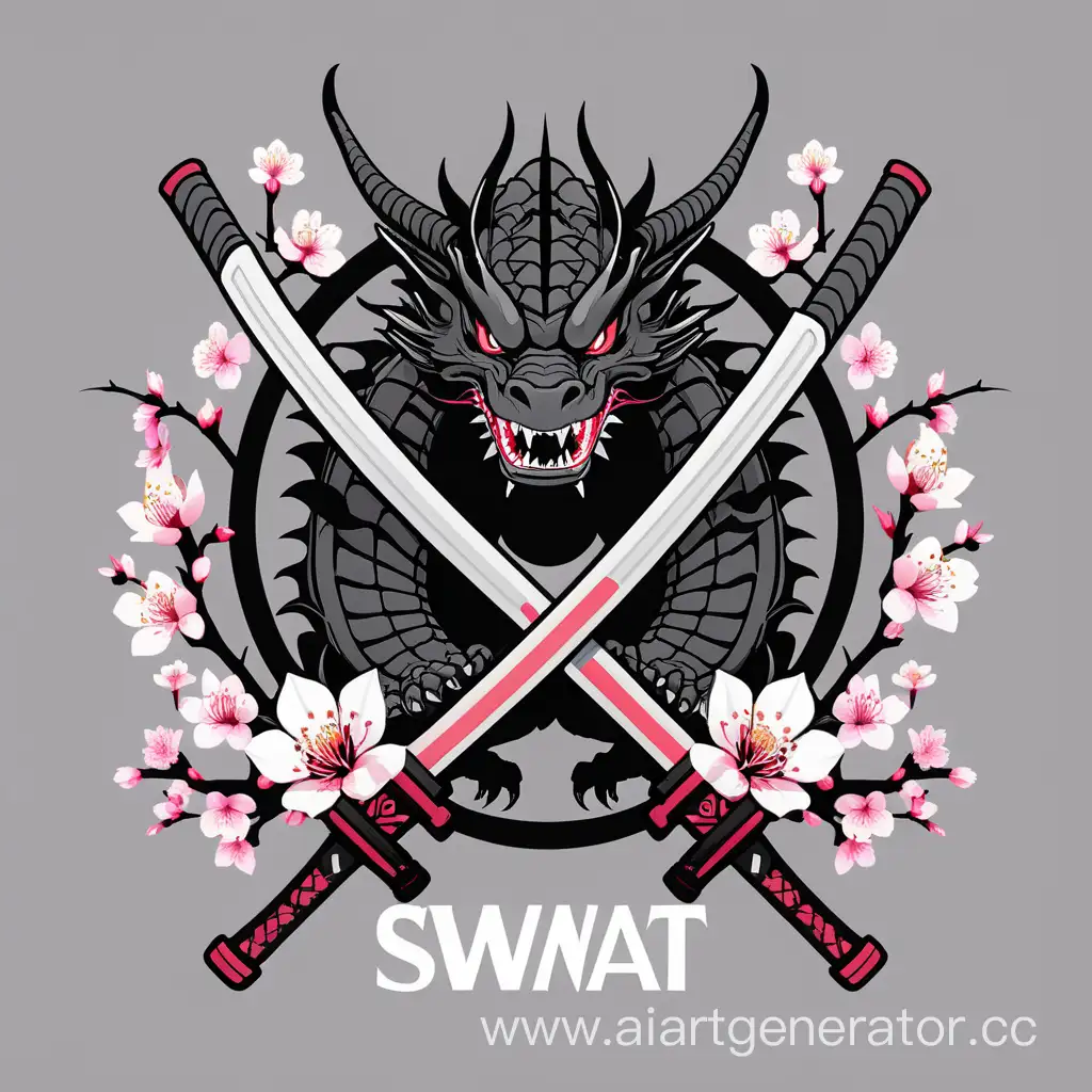 Логотип команды,2 катаны, дракон надпись SWAT. Задний фон черный, так же цветущая сакура