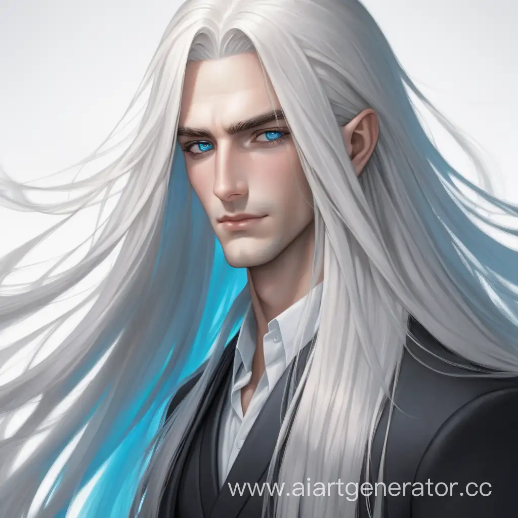 Высокий женственный парень с длинными белыми волосами и голубыми глазами