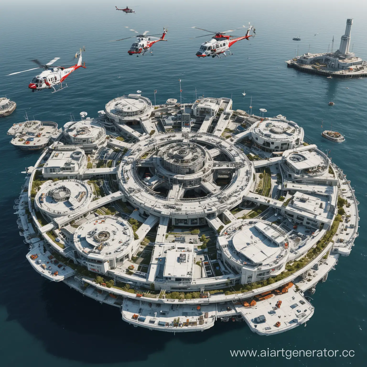 Oceanic-Habitat-Futuristic-Floating-City-with-Helipad-and-Bridge-Entrance