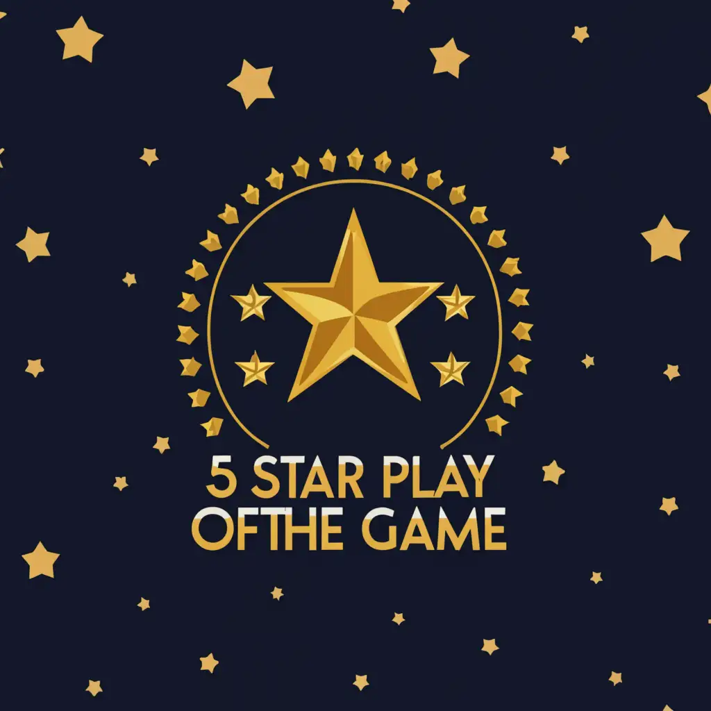 a logo design,with the text "5 Star play of the game", main symbol:5 stars,Moderate,be used in Sports Fitness industry,clear background