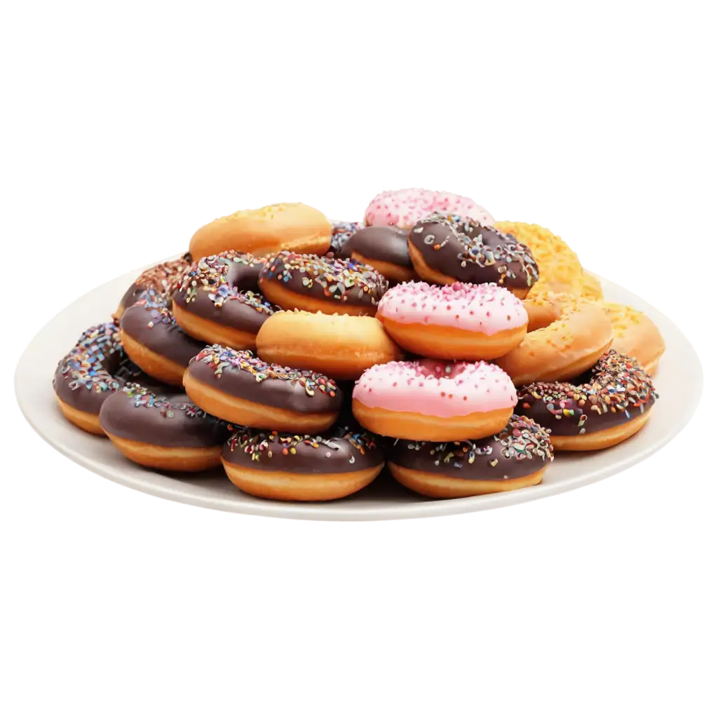 Large Pile of delicious donuts on plate