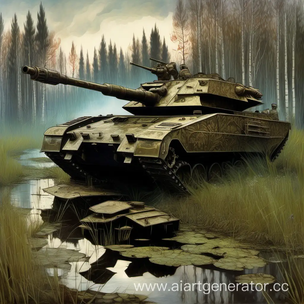 NeoRussian-Style-Vasnetsov-Abrams-Tank-in-Swamp-with-Alyonushka-Crying-on-Rock