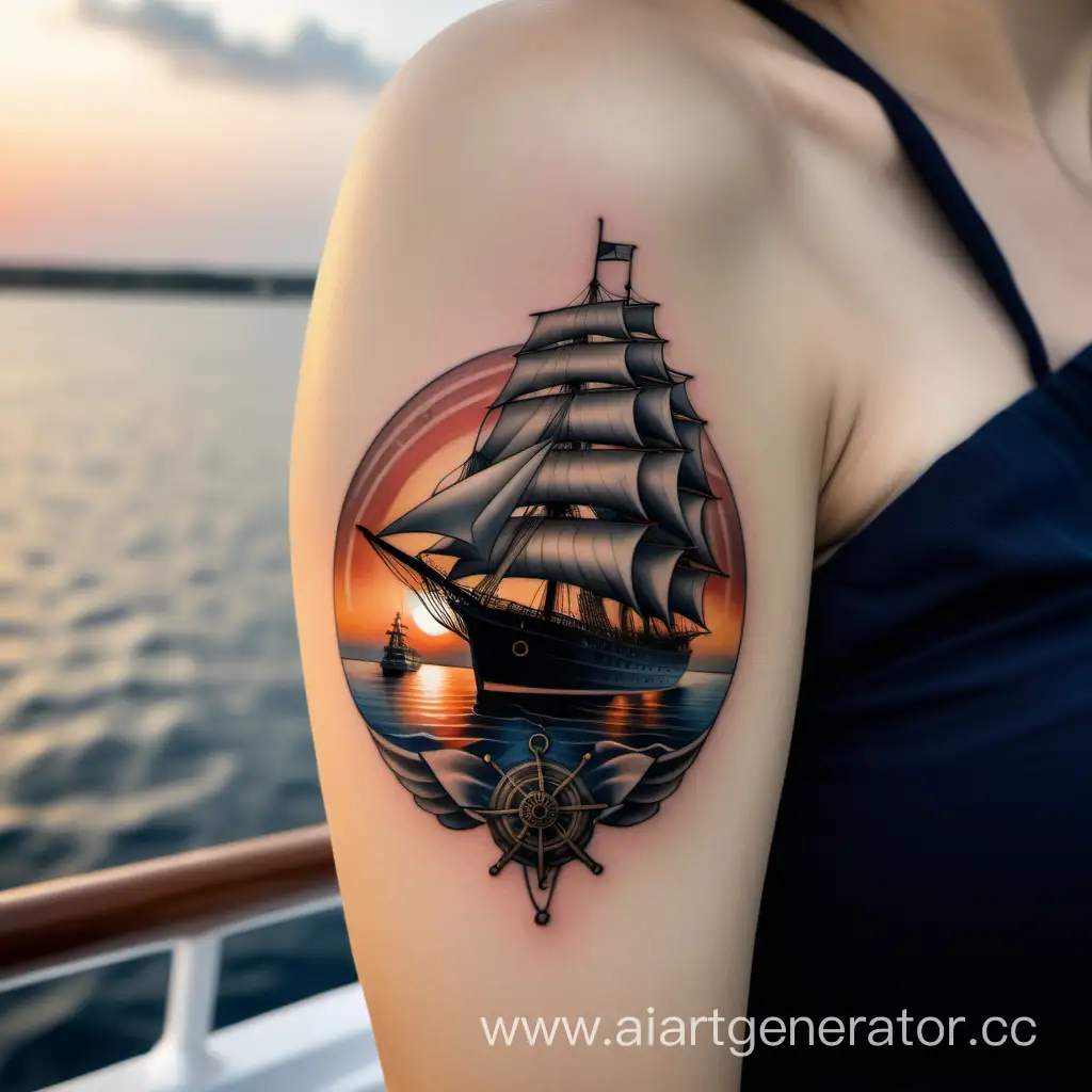 Elegant-Sailing-Ship-Tattoo-on-Naval-Uniformed-Woman