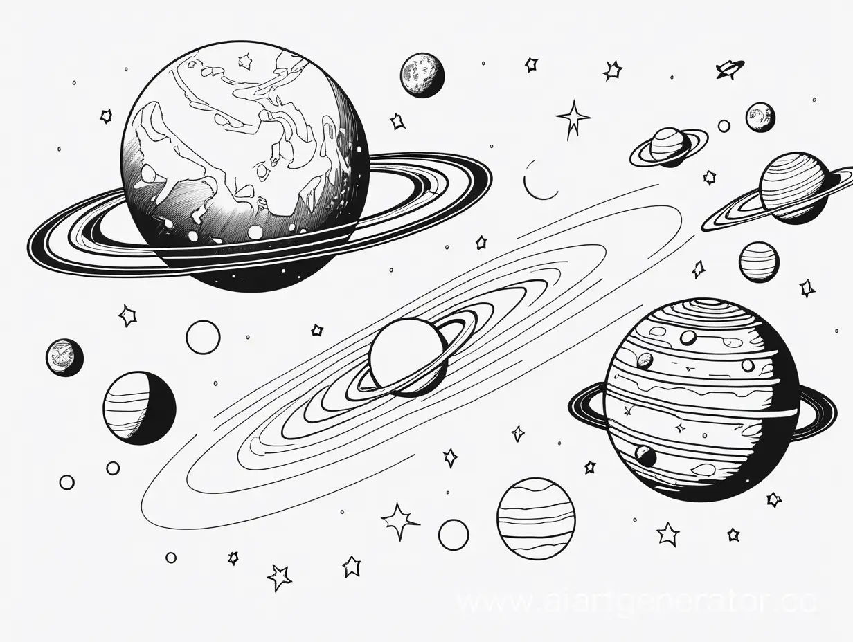 Minimalist-Black-and-White-Space-Planets-and-Ships-Art