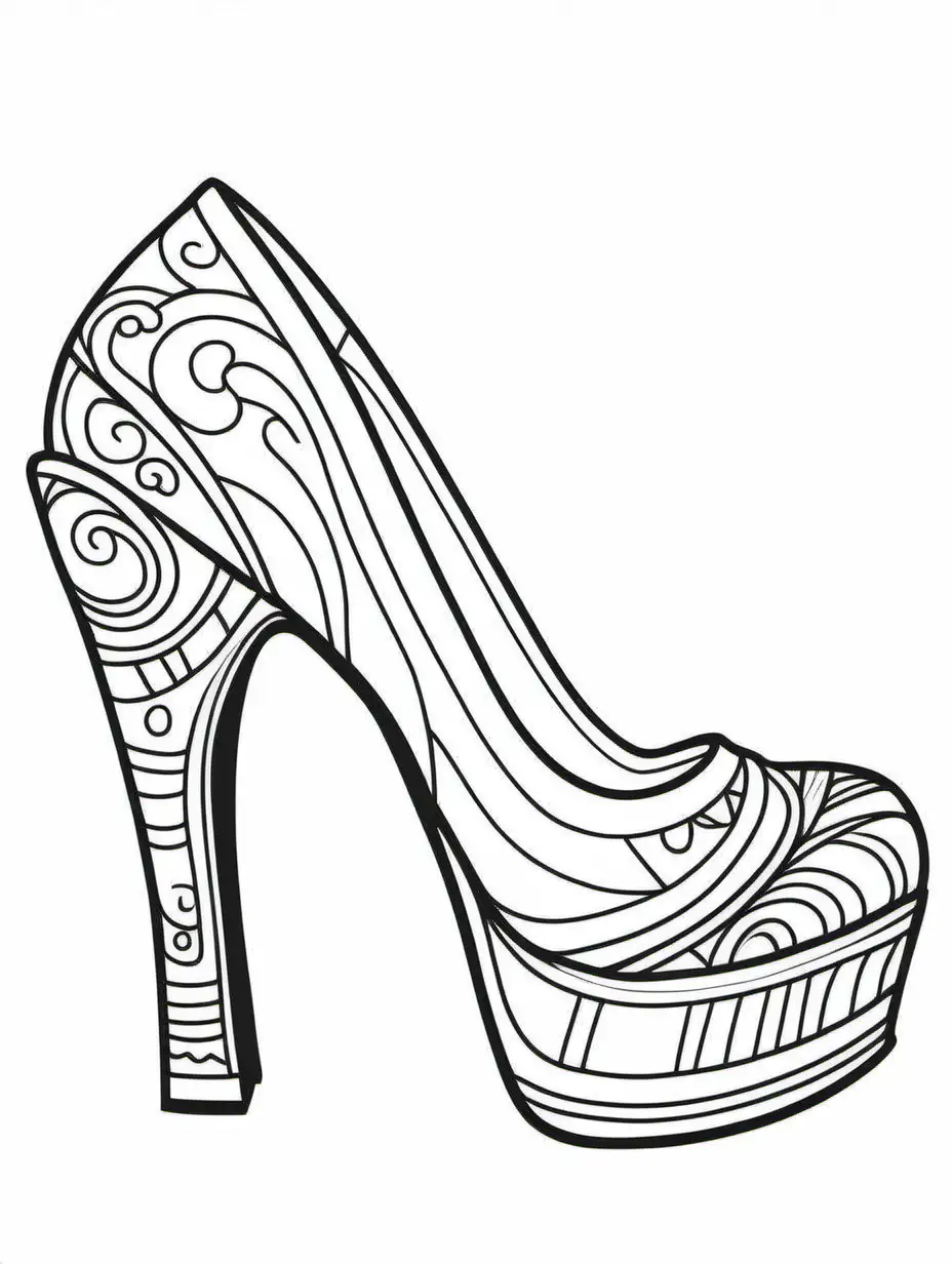 caligae heels for coloring book, cartoon style, black and white, thick black lines, show margins 