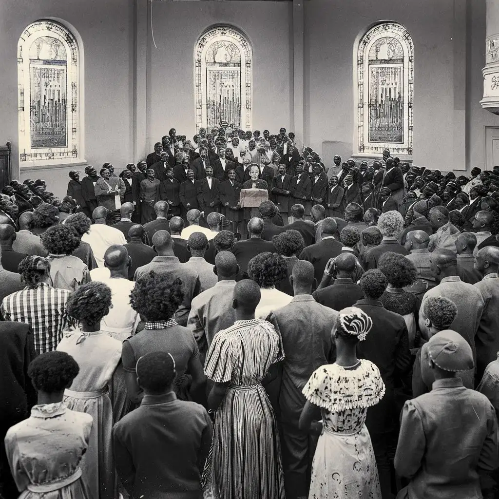 African American  crowd gather at church,1917