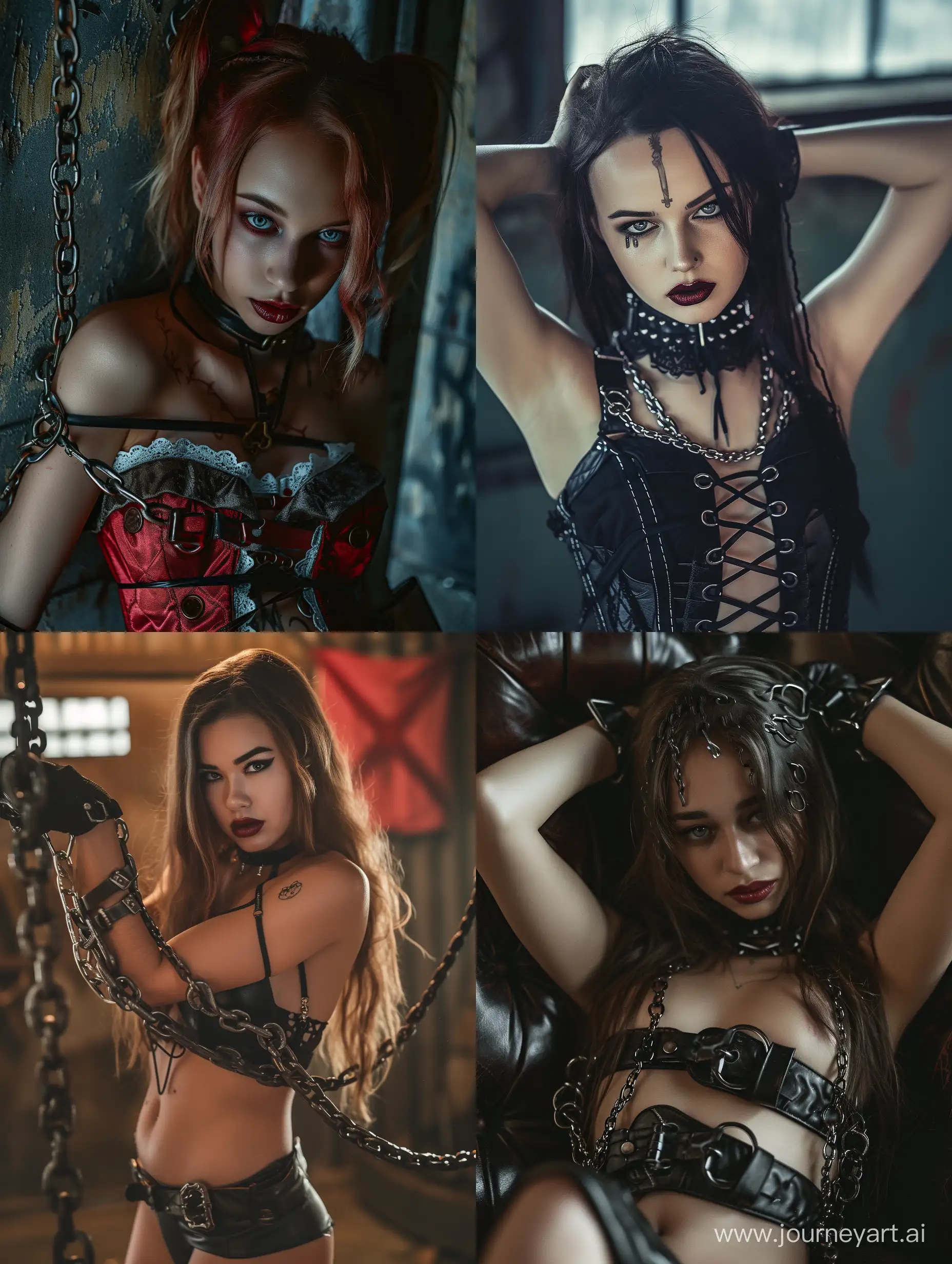 Beautiful young woman with body_modz, chains, nightmare fuel, unique, Canon EOS 5D Mark IV DSLR, f/5. 6 aperture, ISO 100, attention to detail