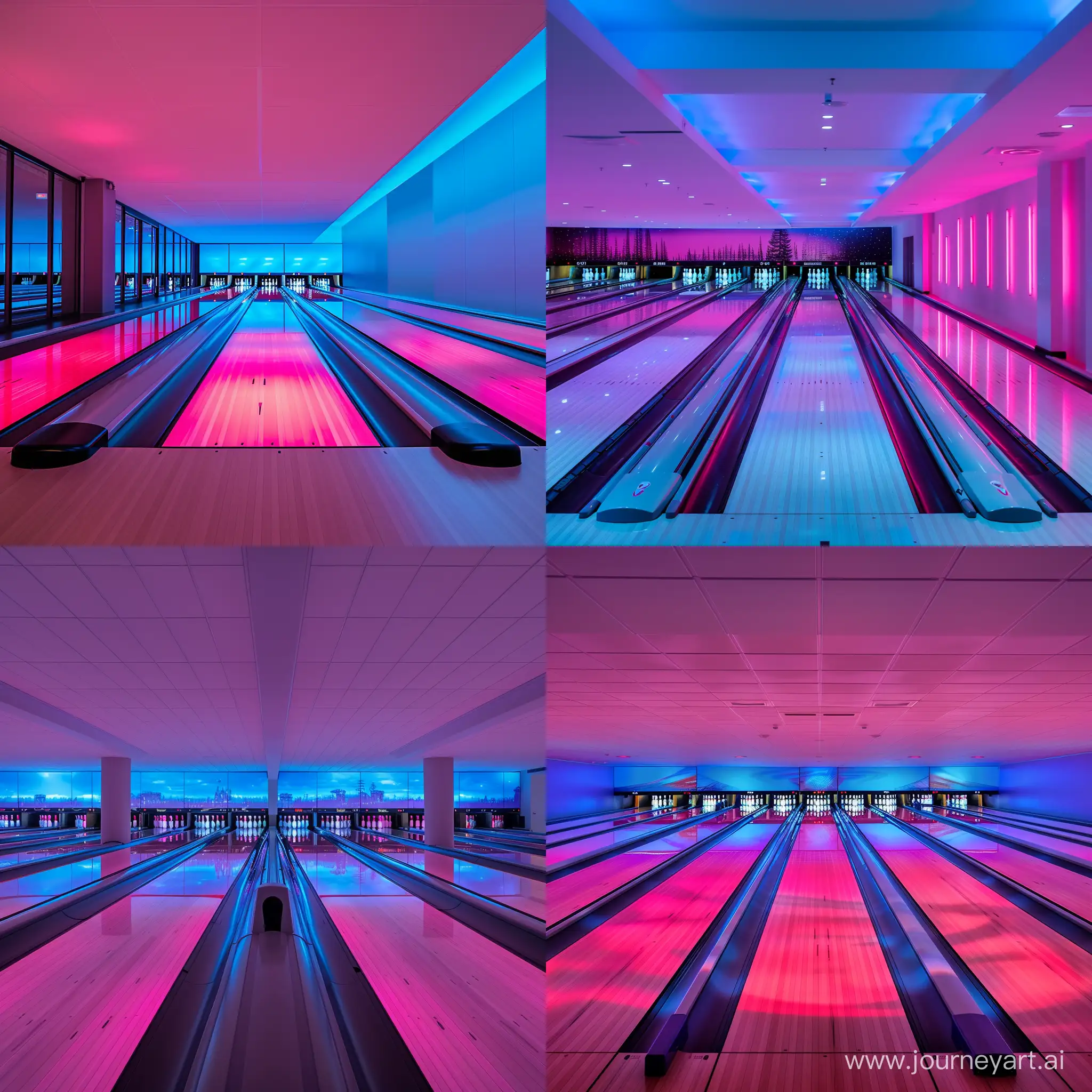 bowling place with pink and blue light