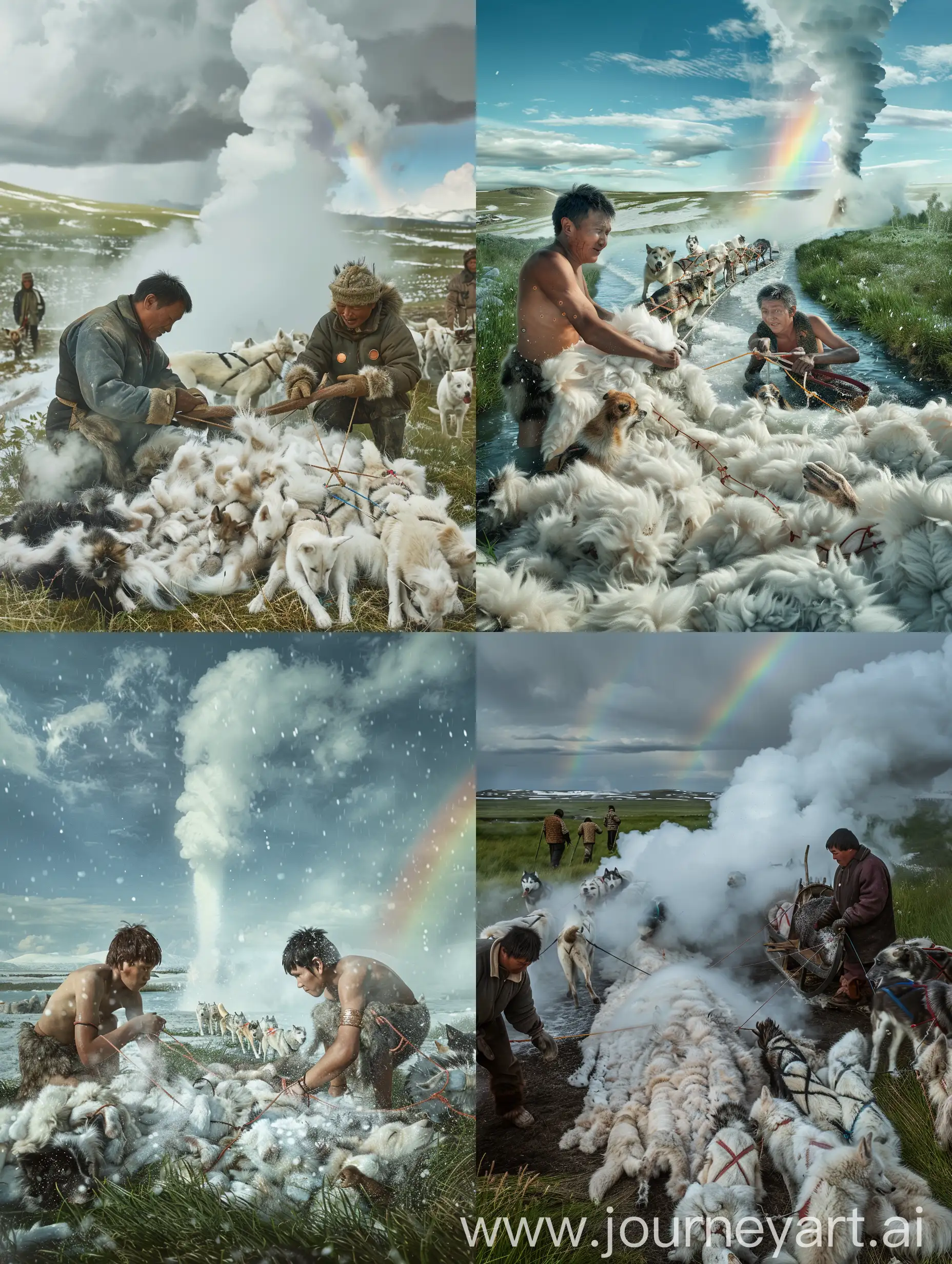 Brothers-Removing-Fur-Transforming-Winter-Landscape-with-Dog-Teams-and-Rainbow