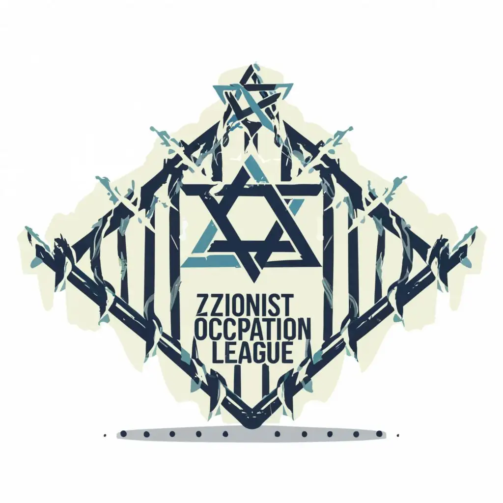 logo, Star of David, fence, occupation, with the text "Zionist Occupation League", typography