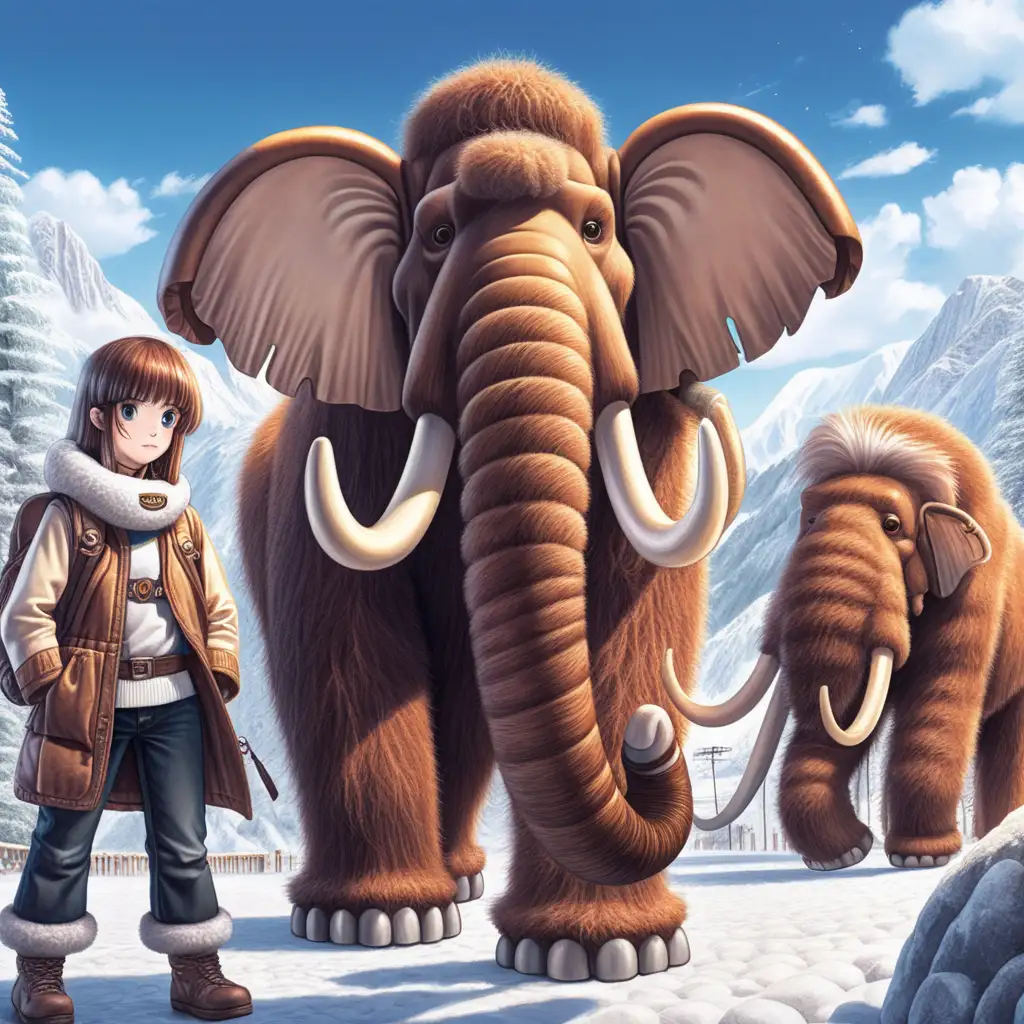 Adventurous Anime Character and Wooly Mammoth Journey Cover Art