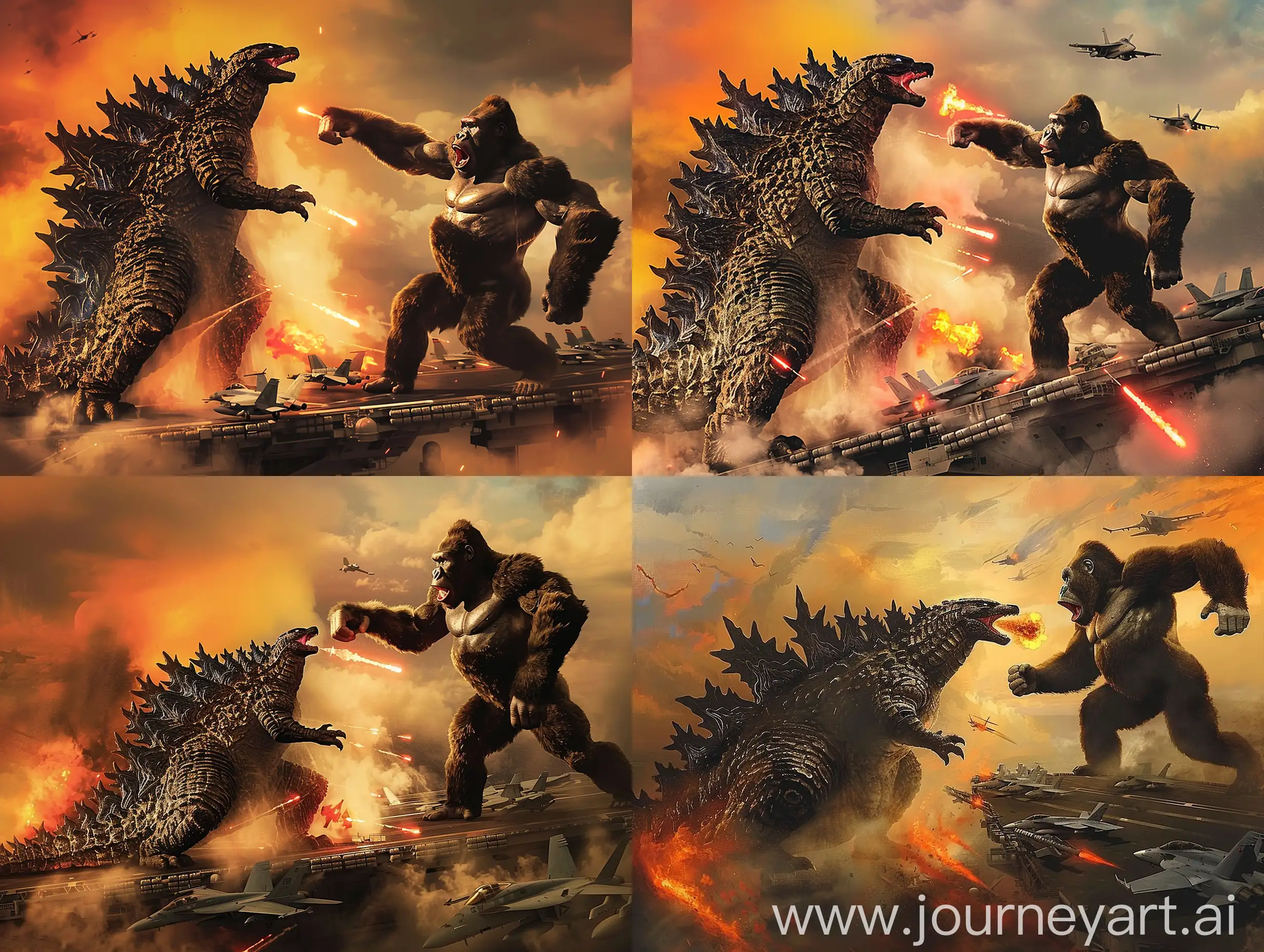 Epic-Godzilla-vs-King-Kong-Battle-on-Engulfed-Aircraft-Carrier
