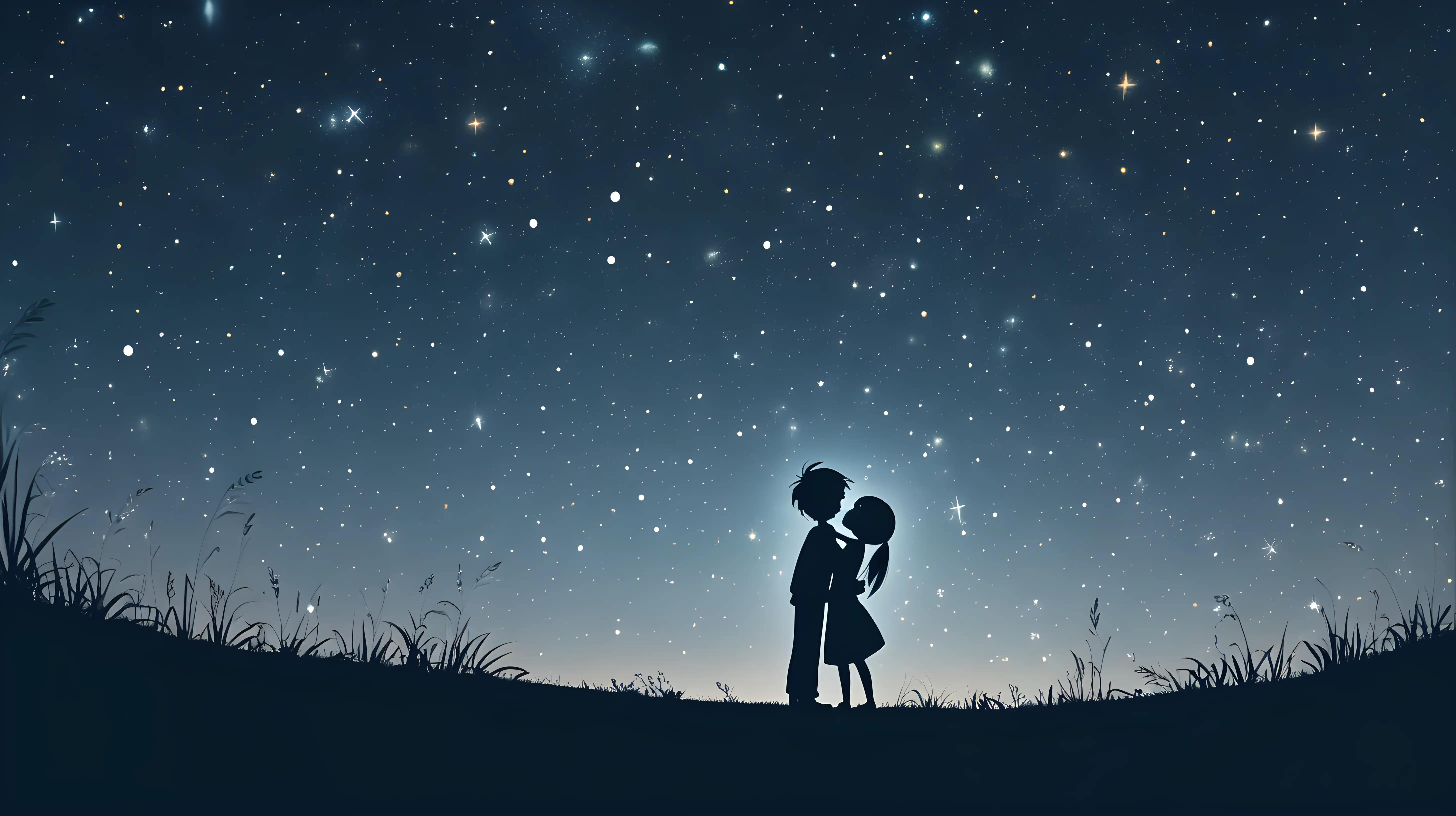 Children Embracing Under Starry Sky Heartwarming Sibling Bonding