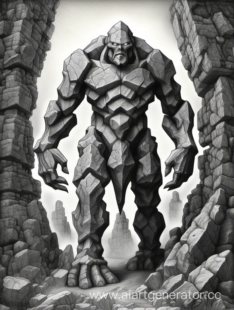 Highly detailed stone golem, dark fantasy style, pencil drawing,