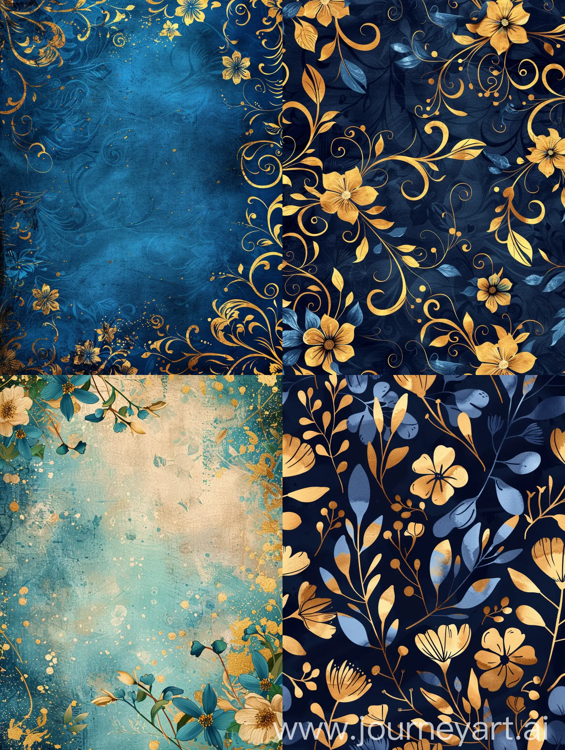 Floral,  background, printable, beautiful, fantasy, blue and gold, simple.