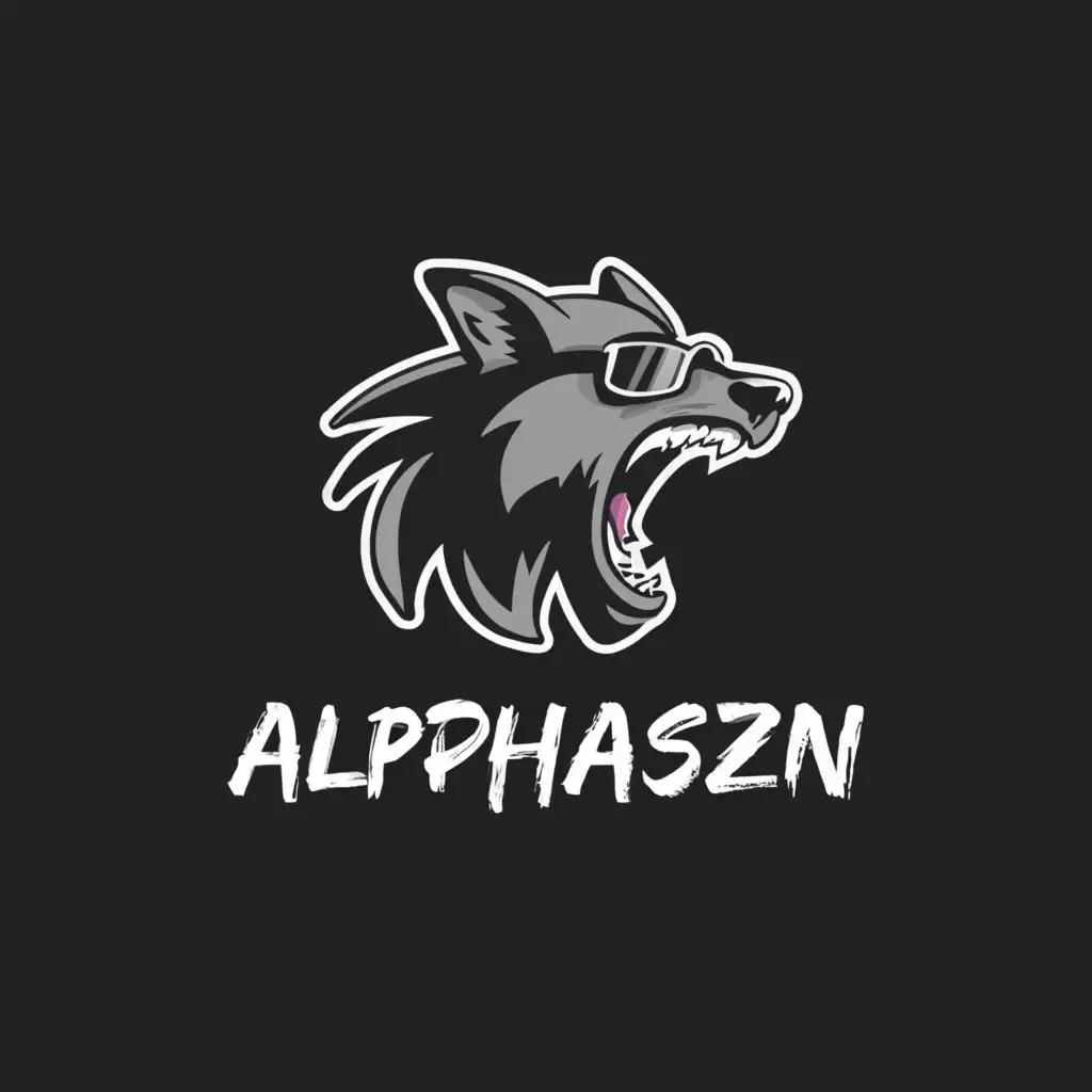 a logo design, with the text 'AlphaSzn', main symbol: wolf, Moderate, clear background, make sure the words are correct, it has to say AlphaSzn Please put glasses on this exact wolf image