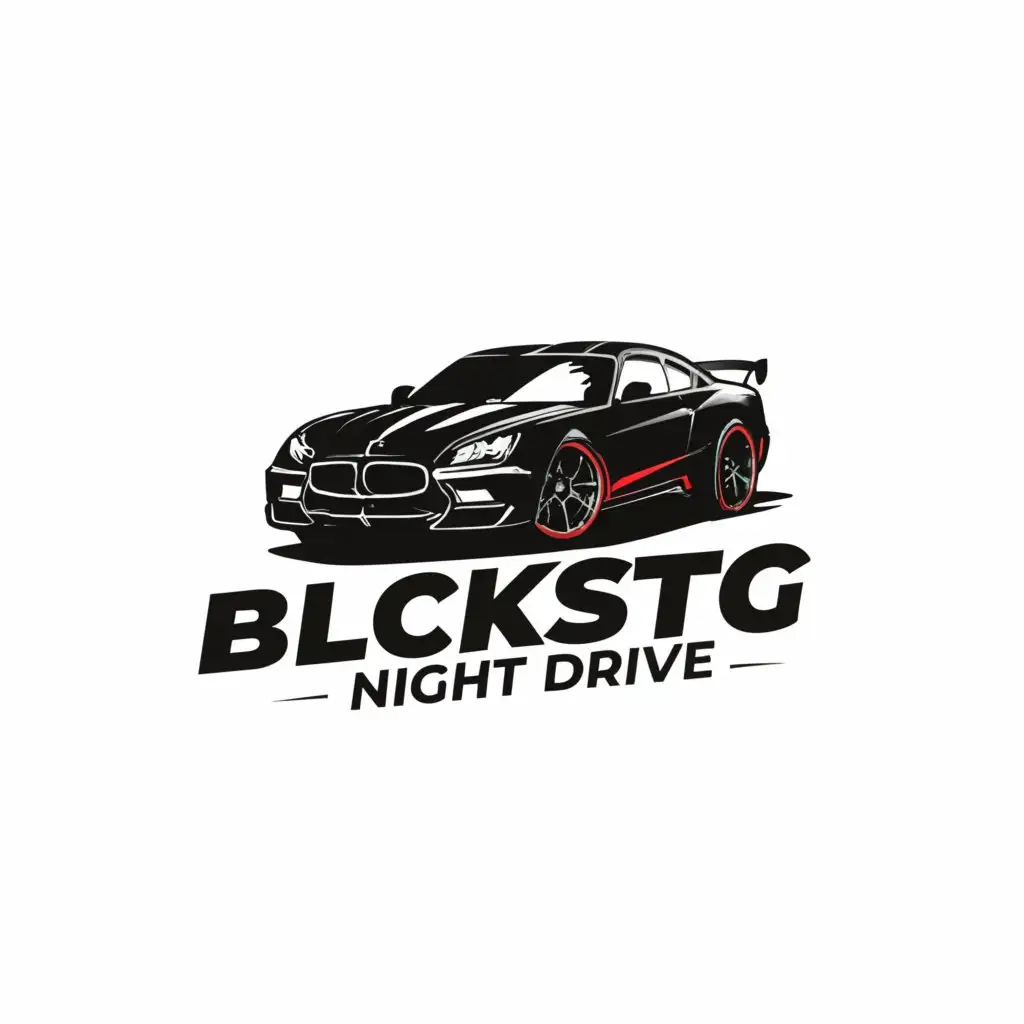 a logo design,with the text "Blckstg Night Drive", main symbol:cars,Minimalistic,be used in Entertainment industry,clear background