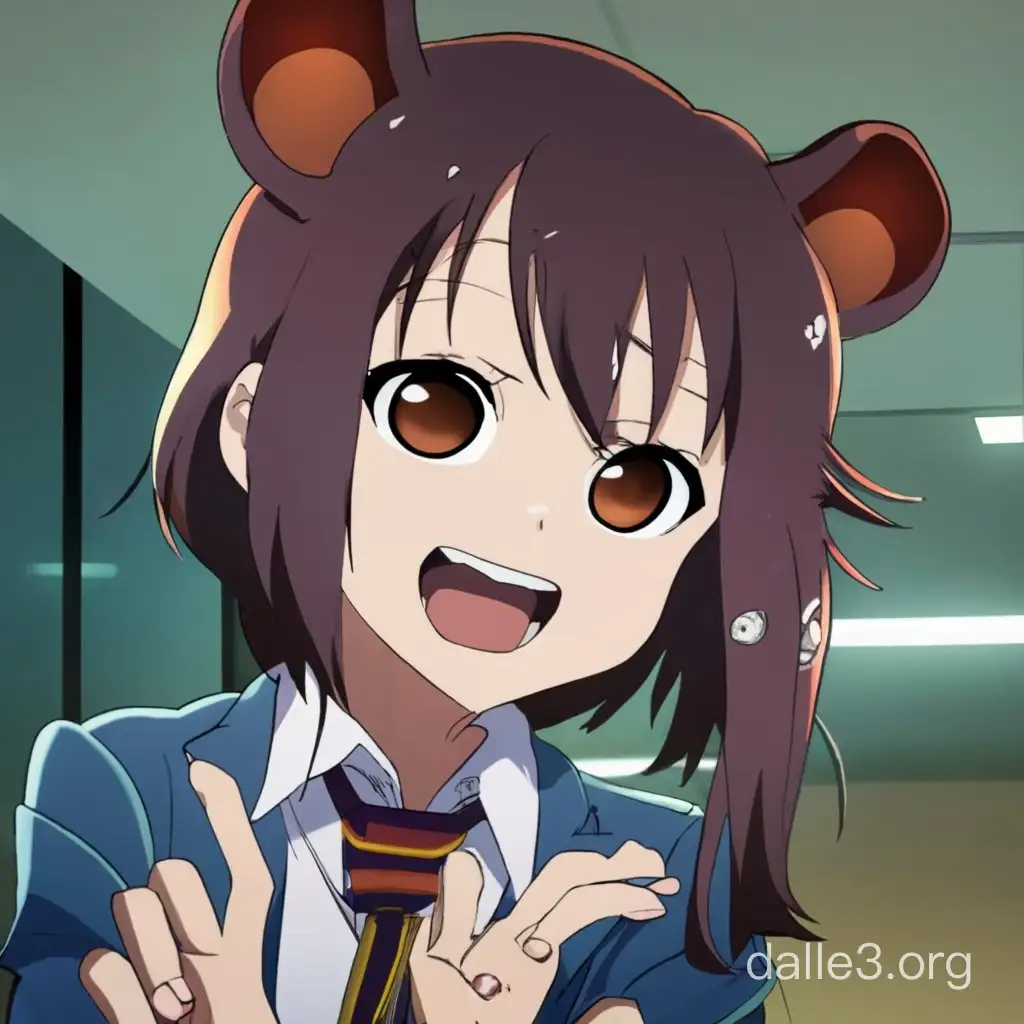 Anime ratgirl saying hi though a noose wavering to come