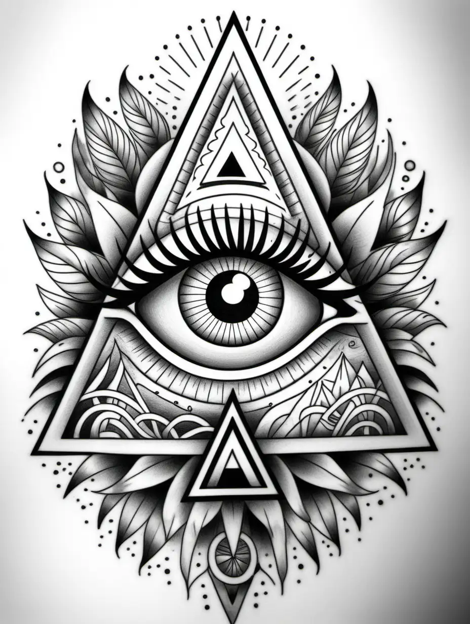 Contemporary Monochromatic AllSeeing Eye Tattoo Intricate Design for Coloring Book Enthusiasts