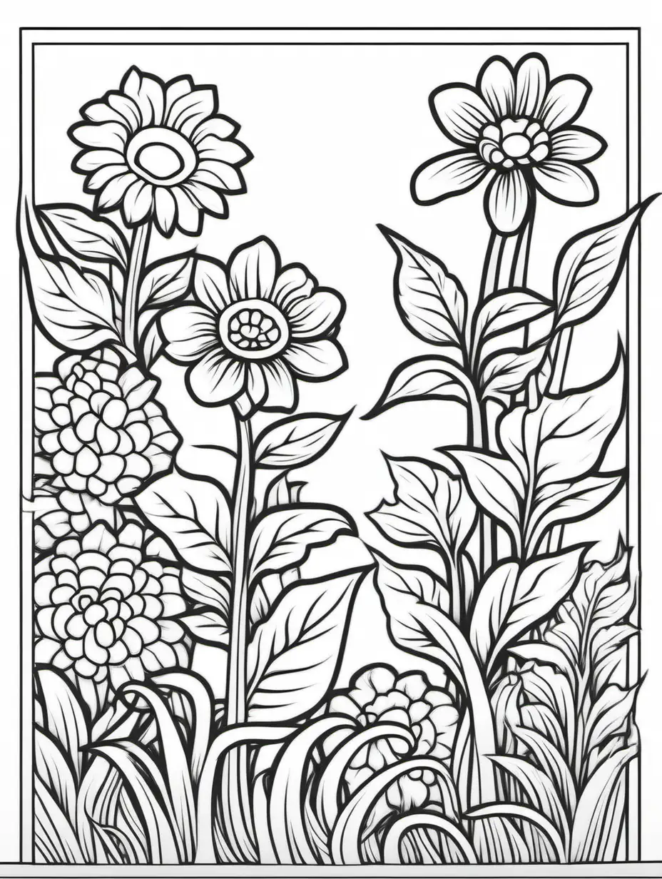 flower garden outline only for coloring book