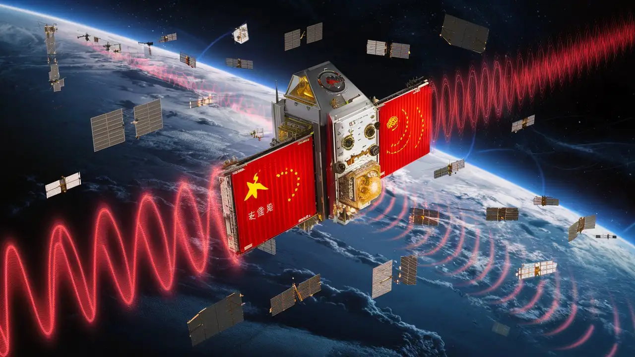 Realistic Chinese Satellite Producing Red Frequency Wave in Outer Space Orbit around Earth