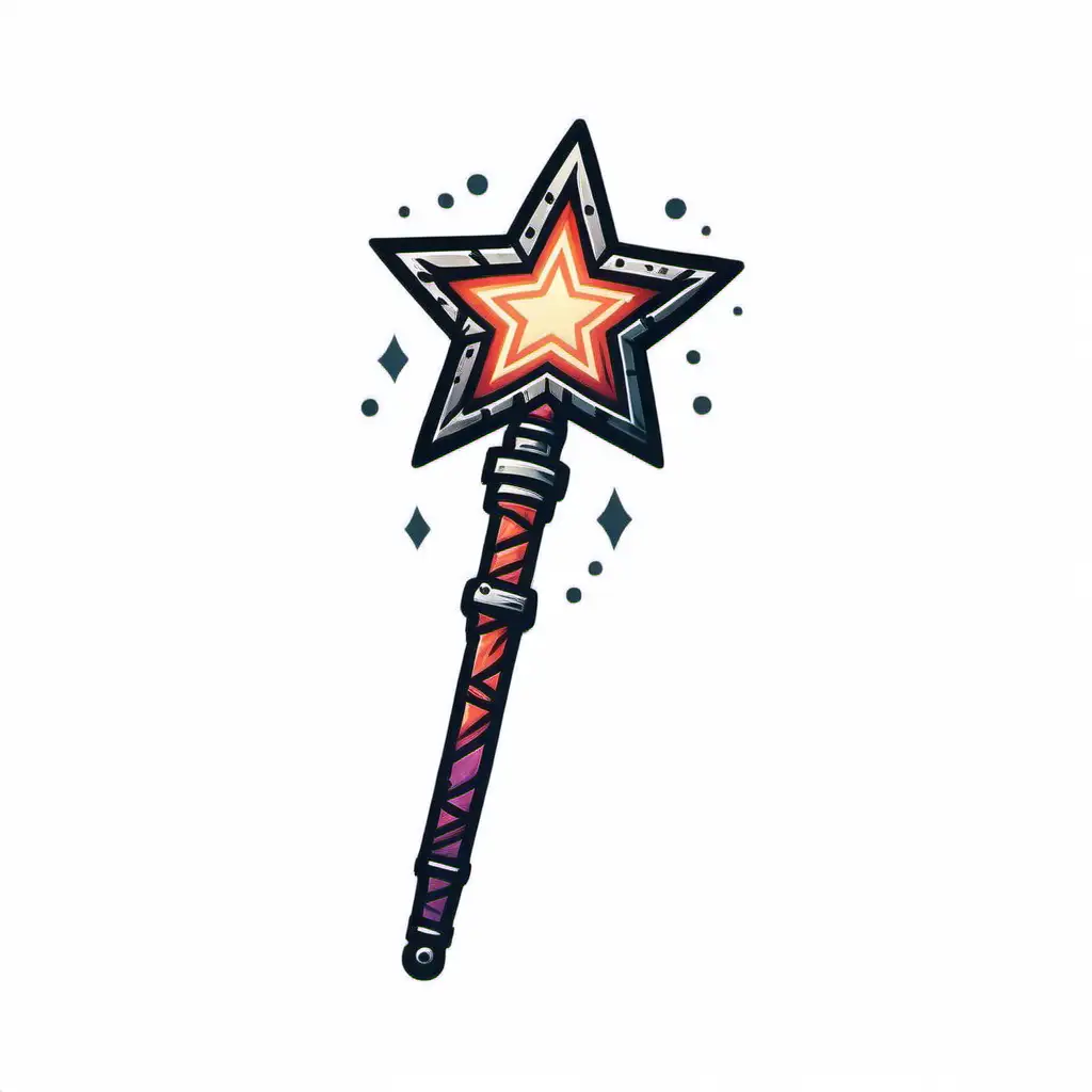 Vibrant Tilted Magic Wand Icon in Darkest Dungeon Style on White Background