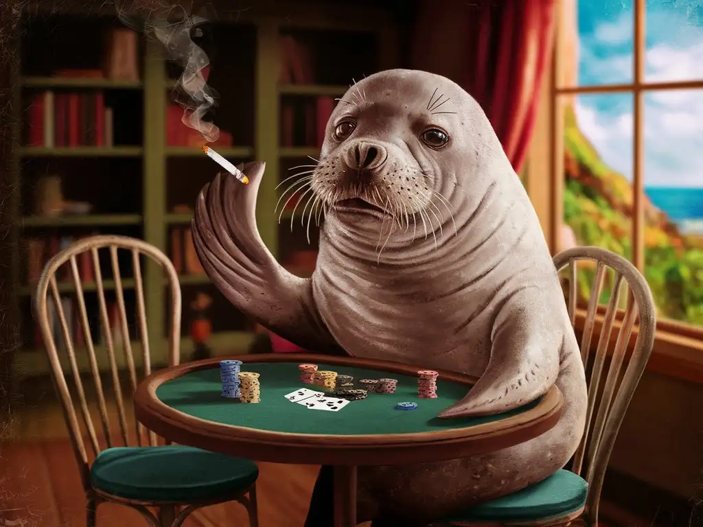 Seal-Playing-Poker-and-Smoking