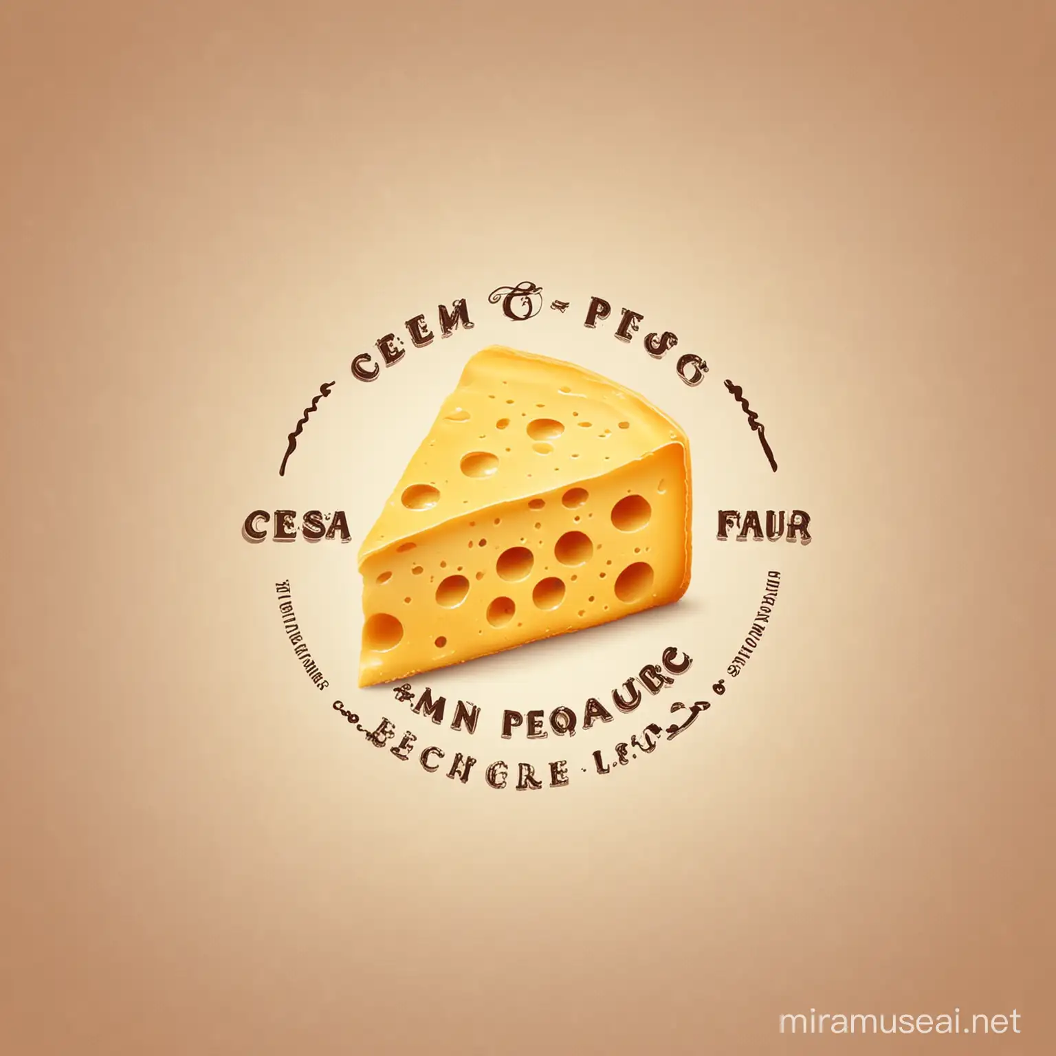 Create a logo for a cheese factory with a slice of cheese with a drop of milk protruding from the cheese.