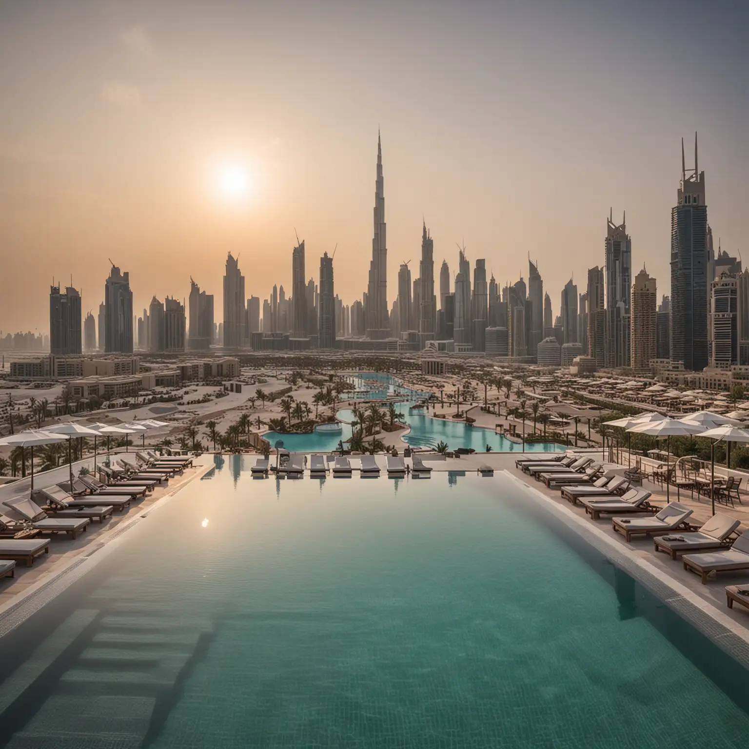 Luxury Digital Nomad Lifestyle Dubai Skyline Infinity Pool at Hotel Rooftop