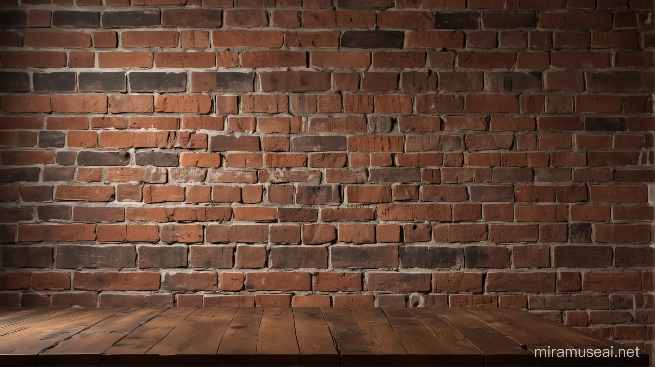 Vintage Brick Wall with Dark Wooden Tabletop