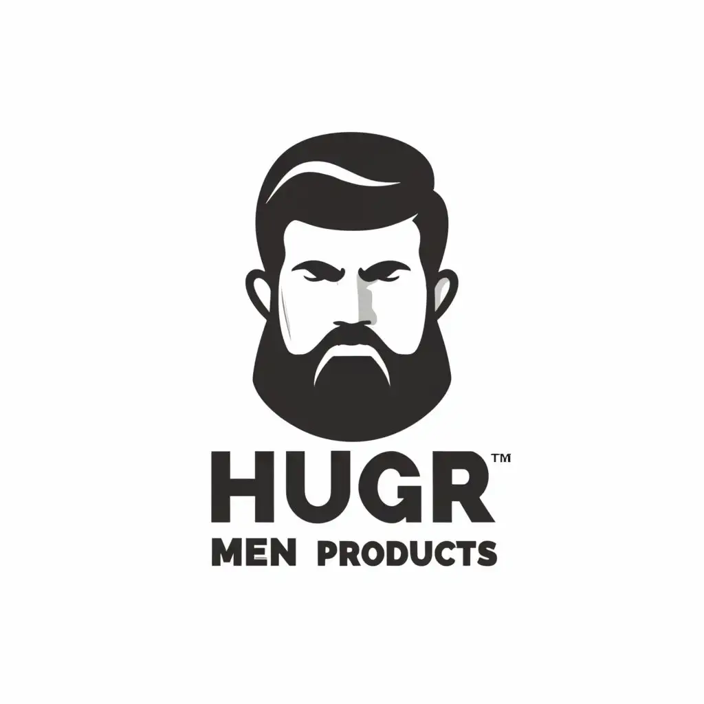 a logo design,with the text 'HUGR men product', main symbol:Bold Masculine minimalist brand logo with handsome men face with beard for men's product,Moderate,clear background
