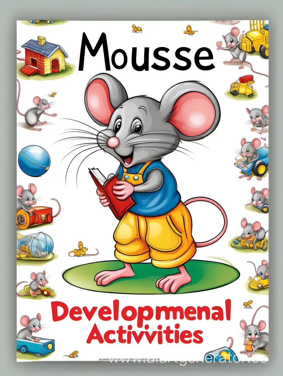 Обложка для детского журнала с животными мышь на белом фоне с надписью МЫШИНЫЕ РАЗВИВАШКИ