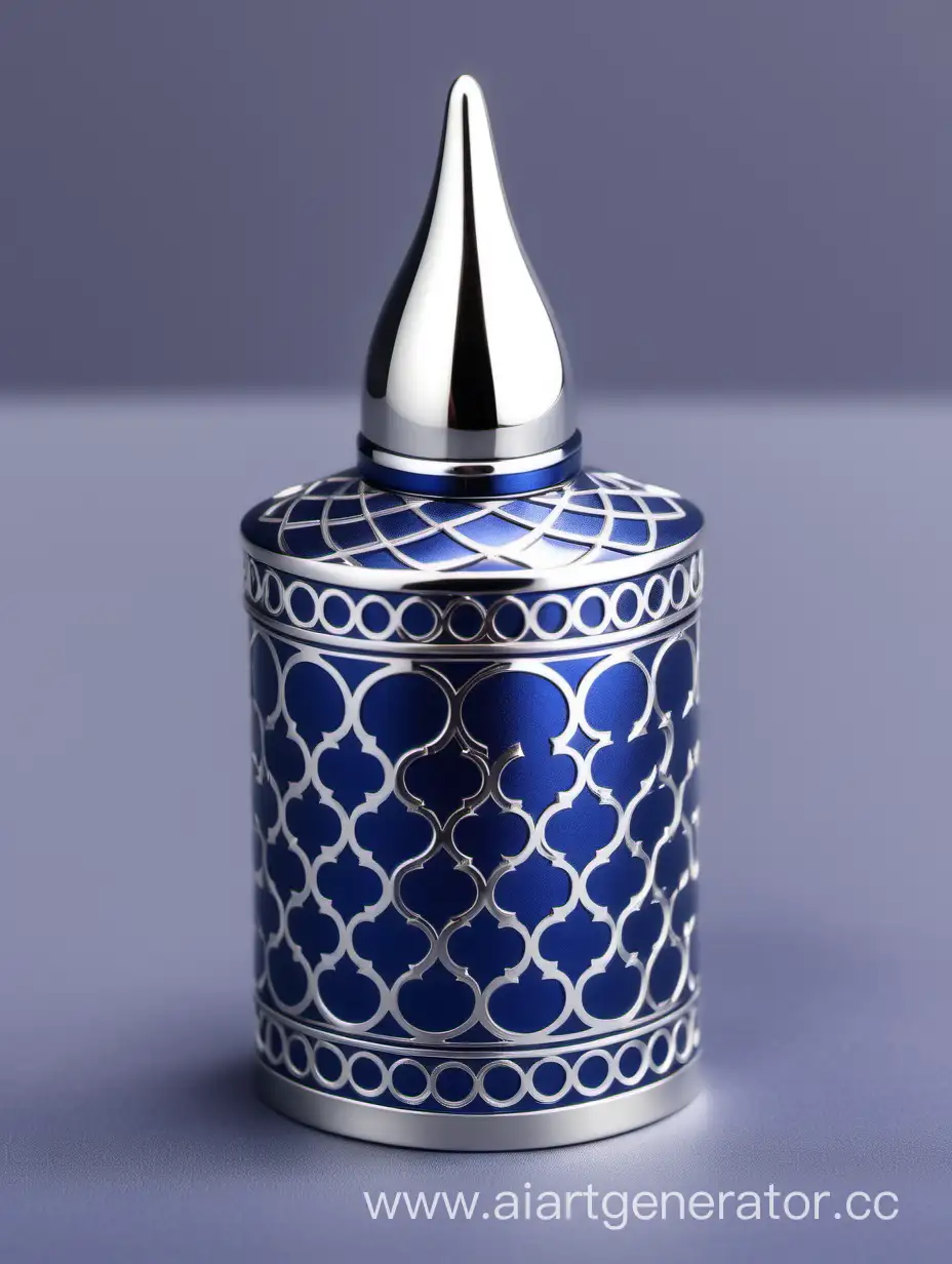 Shiny-Dark-Blue-Zamac-Perfume-Ornamental-Cap-with-Matt-White-Arabesque-Pattern