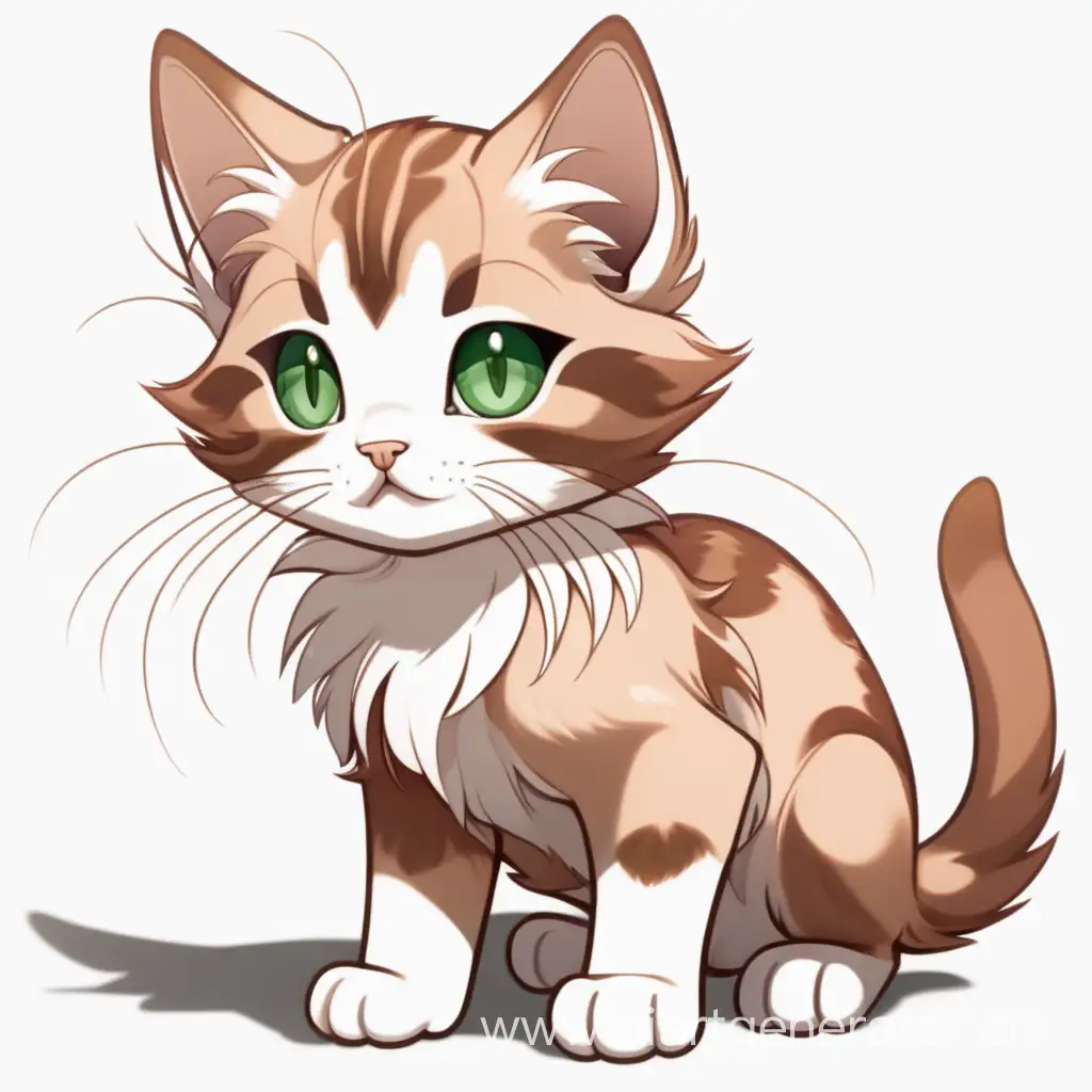 A kitten in anime style with brown fur and green eyes