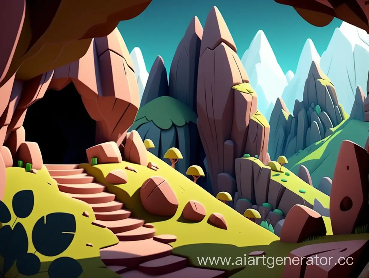 cartoon style, 8k, one cave in the mountain
