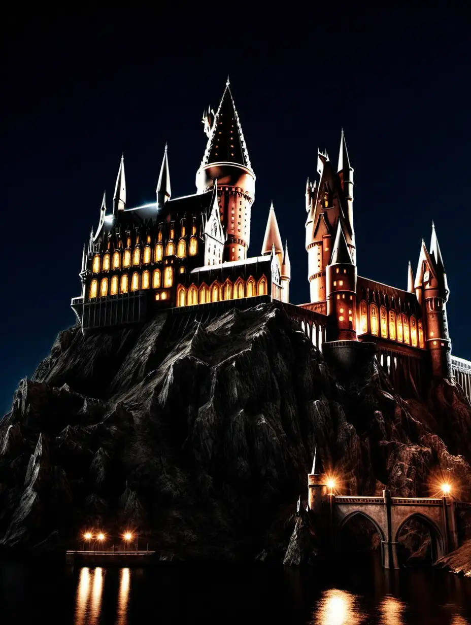 Hogwarts castle lit up at night 