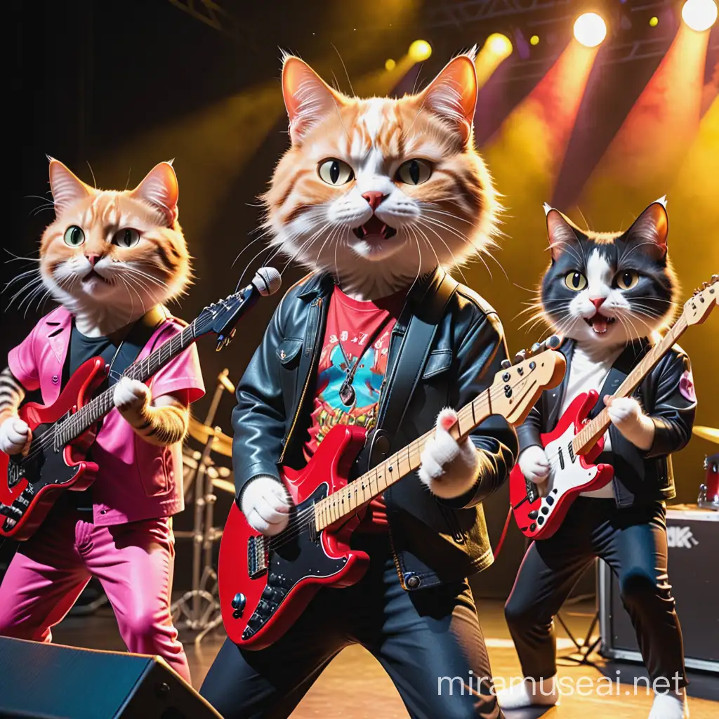 Музыкальный рок концерт кошек рокеров