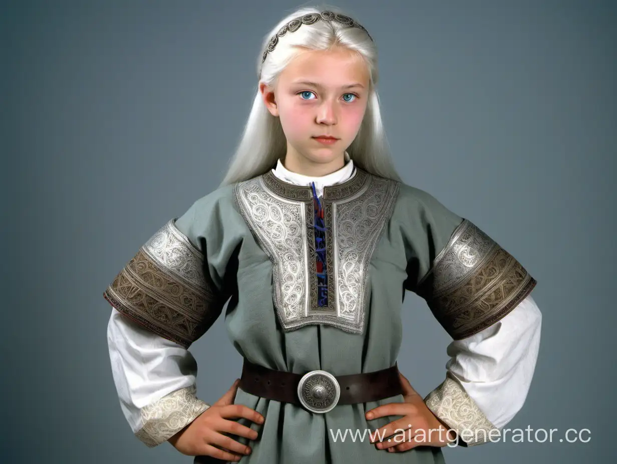 Kyivan-Rus-SilverHaired-Girl-in-Zapona-Bodice-and-Belted-Attire