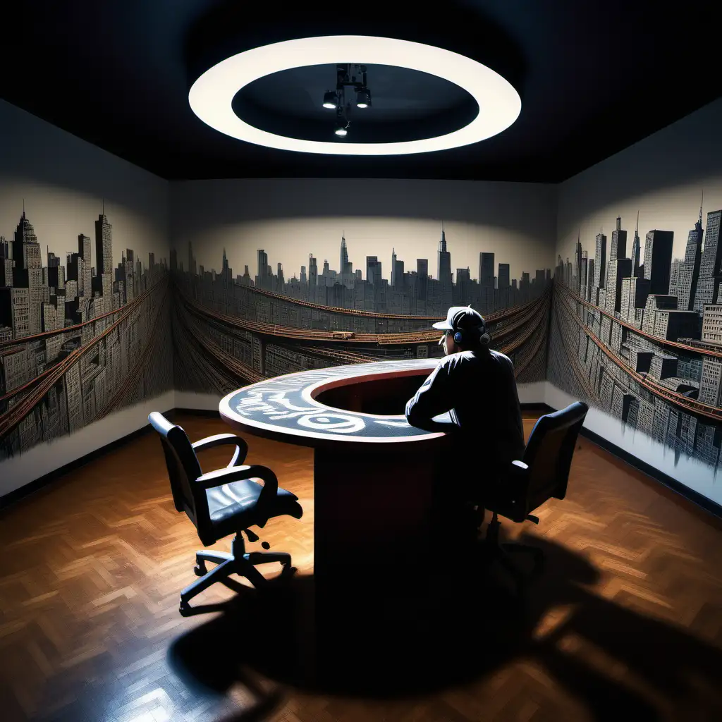 Surreal Engineer Surrounded by Virtual Highways BanksyInspired Photorealistic Art