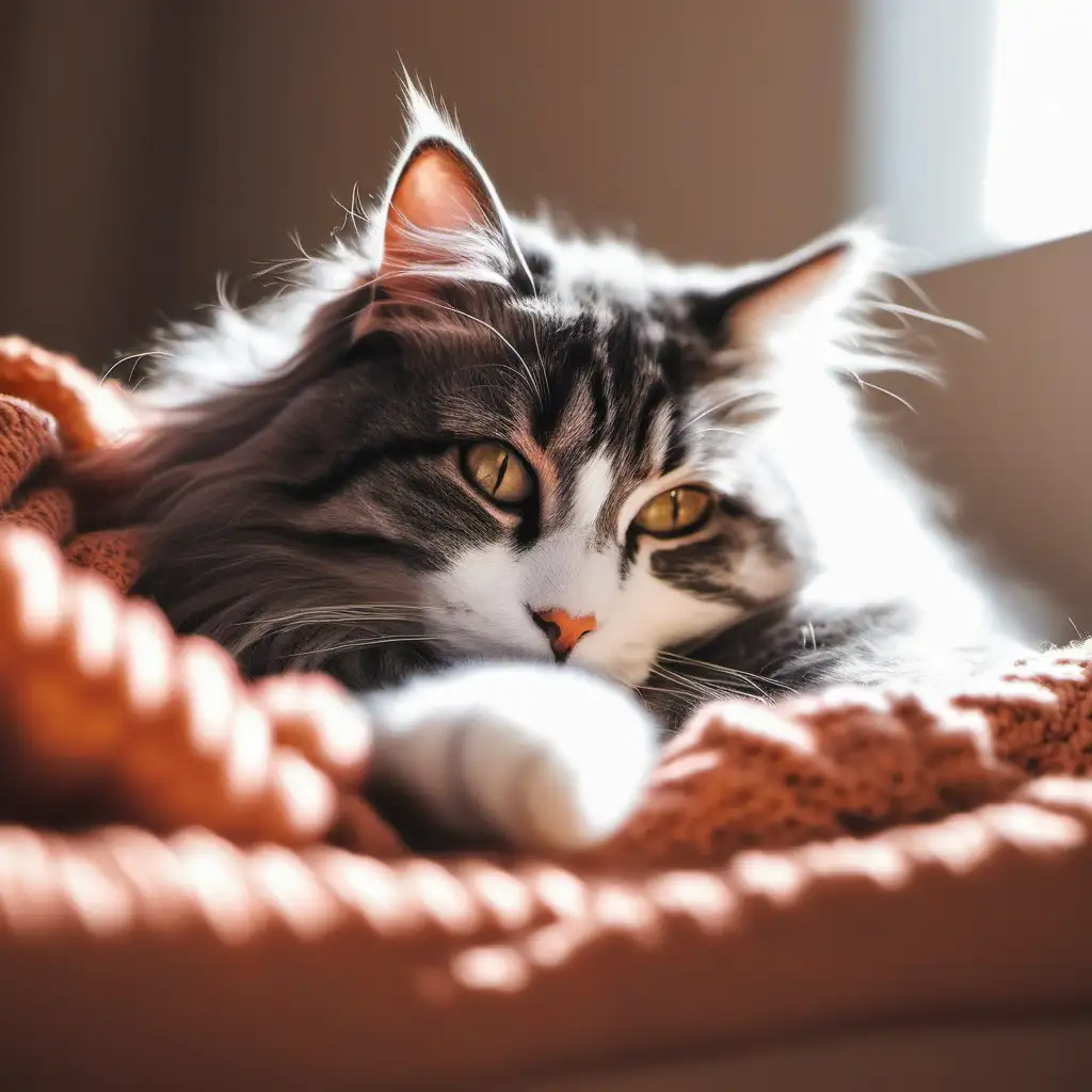 Cozy Cat Relaxing on Window Sill with Sunlight Streaming In