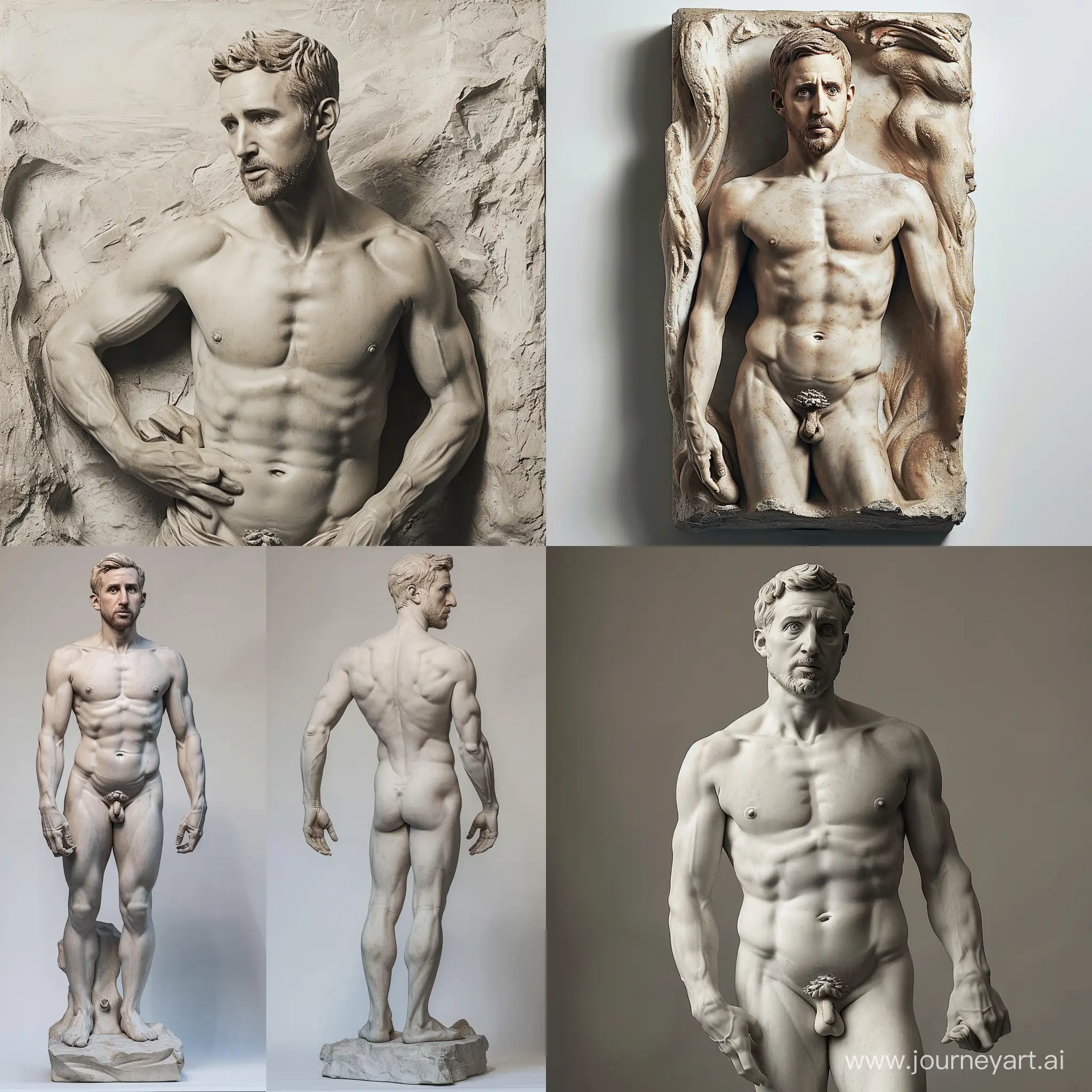 ryan gosling sculpted by Michelangelo, full body shot