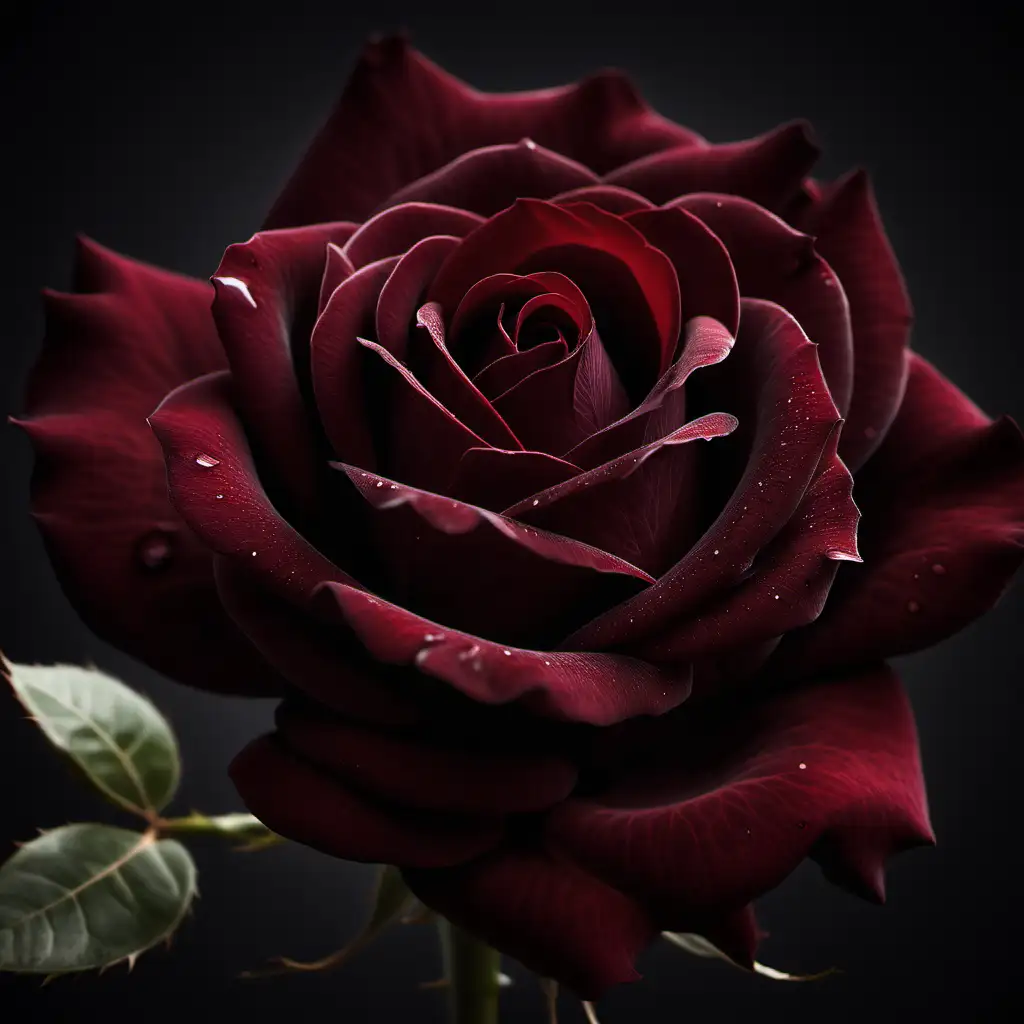Elegant Dark Red Rose Blossoming in Moonlight