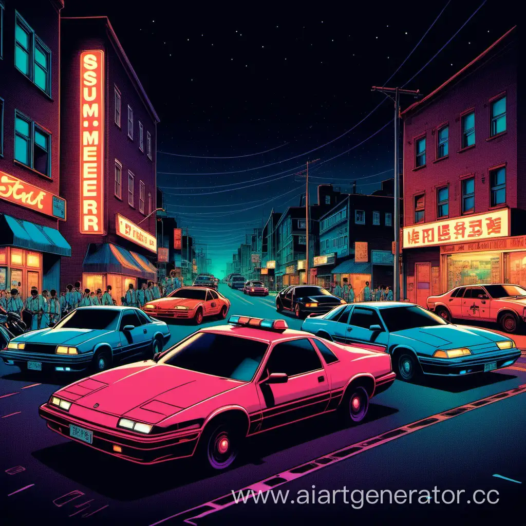 Retro-Neon-Cityscape-HighSpeed-Police-Chase-on-a-Summer-Night