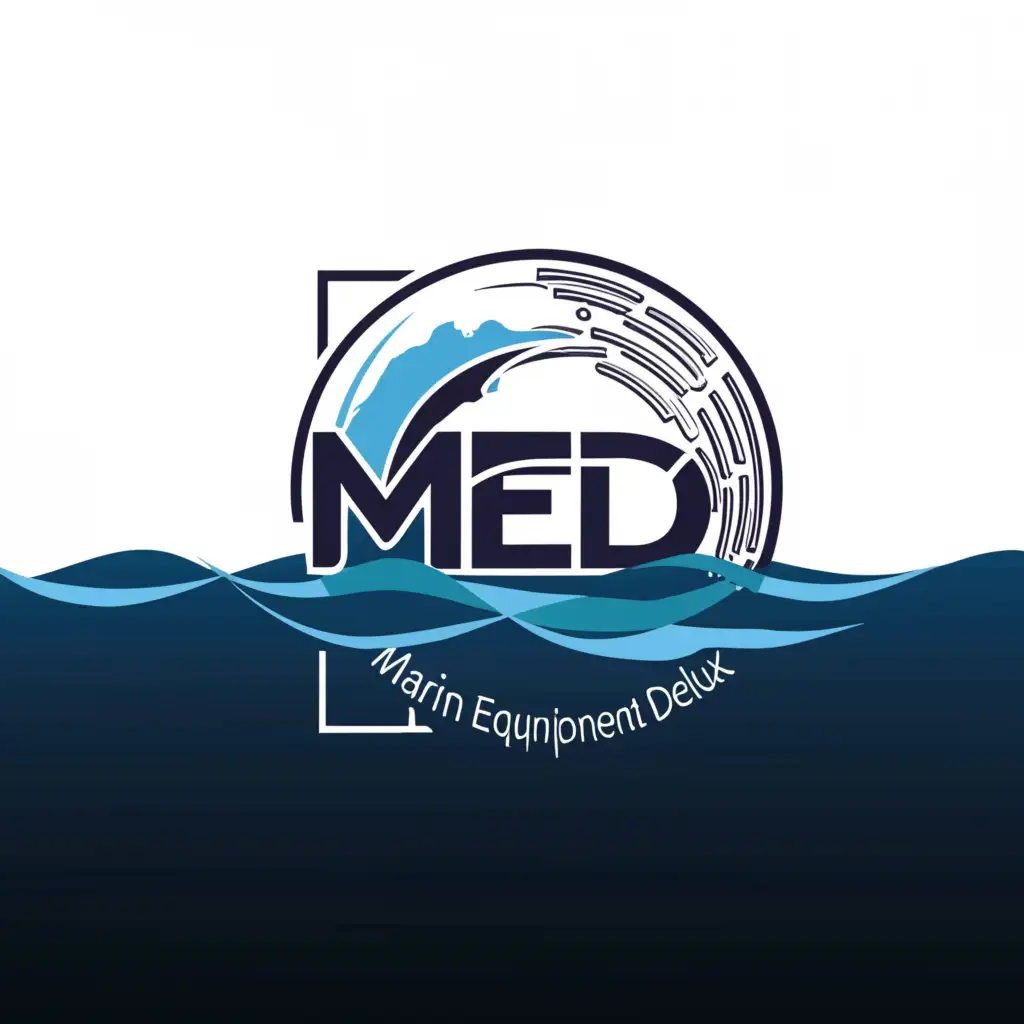 a logo design,with the text MED (Marine Equipment Deluxe), main symbol:A half submerged picture of the ocean,complex,clear background
