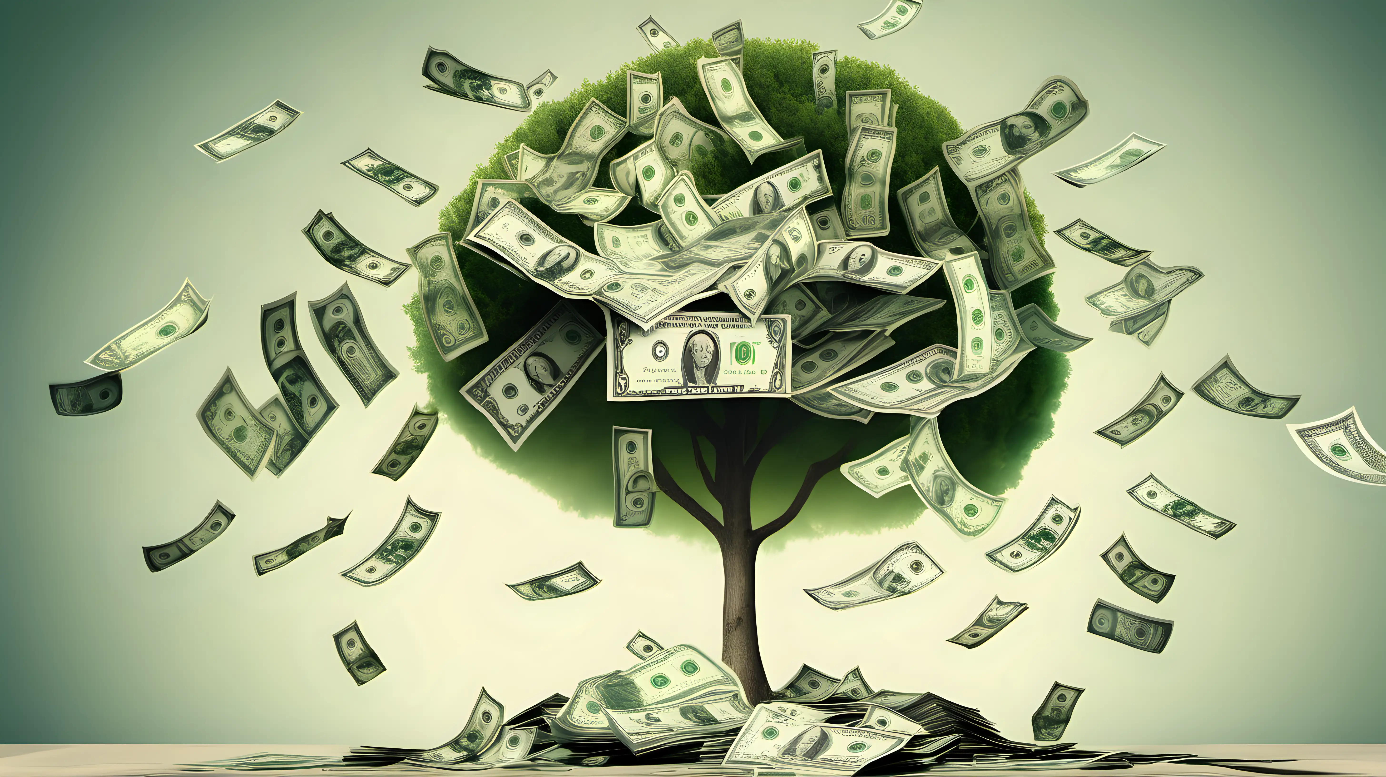 Money Tree Blossoming with Currency Notes