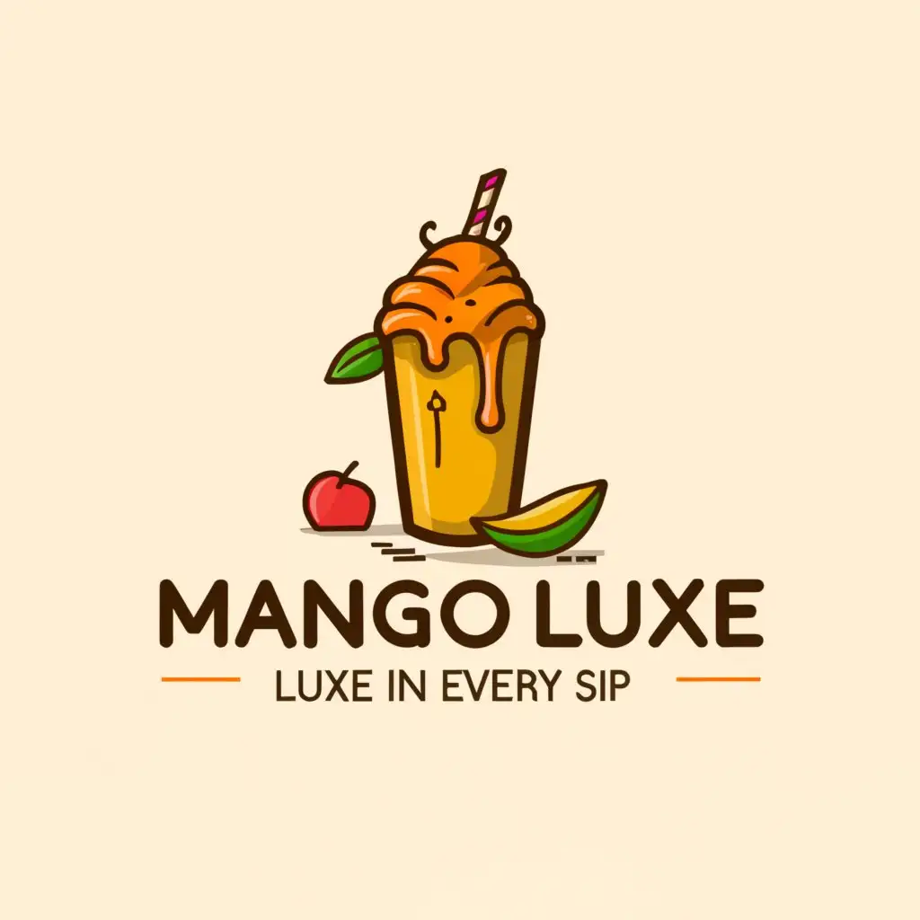 a logo design,with the text "Mango Luxe: Luxe in every Sip.", main symbol:plastic cup of mango graham shake and mangofruit,Moderate,be used in Restaurant industry,clear background
